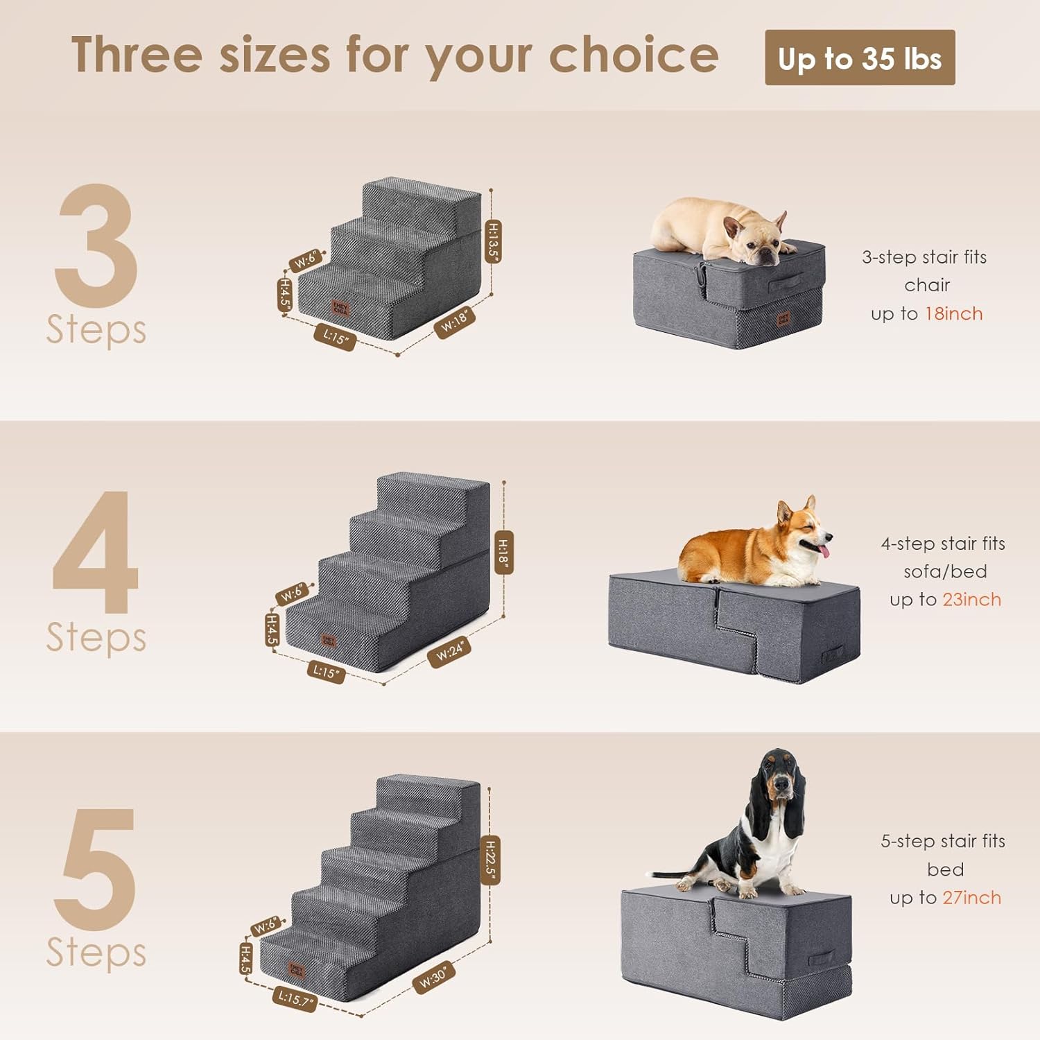 EHEYCIGA Dog Stairs for Bed 18" H, 4-Step Dog Steps for High Bed, Pet 