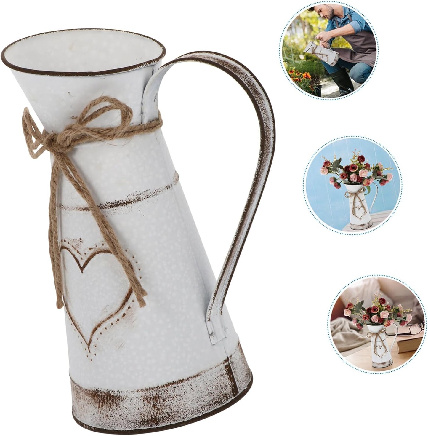Vintage Style Vase Pot Desktop Ornament Rustic Farmhouse Galvanized Bucket Decor with Handle