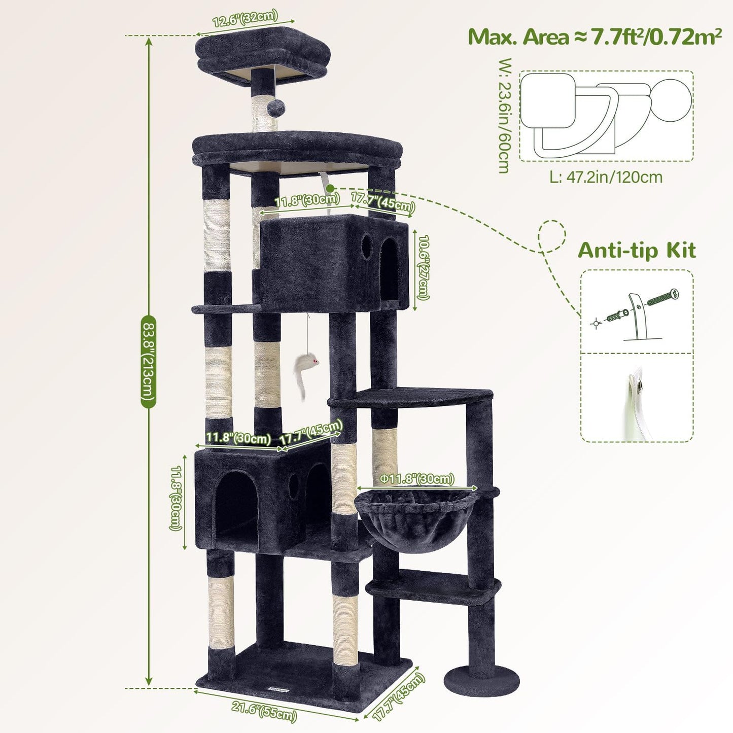Globlazer Giant Cat Tree, 83 inch Cat Tree for Indoor Cats Large Adult