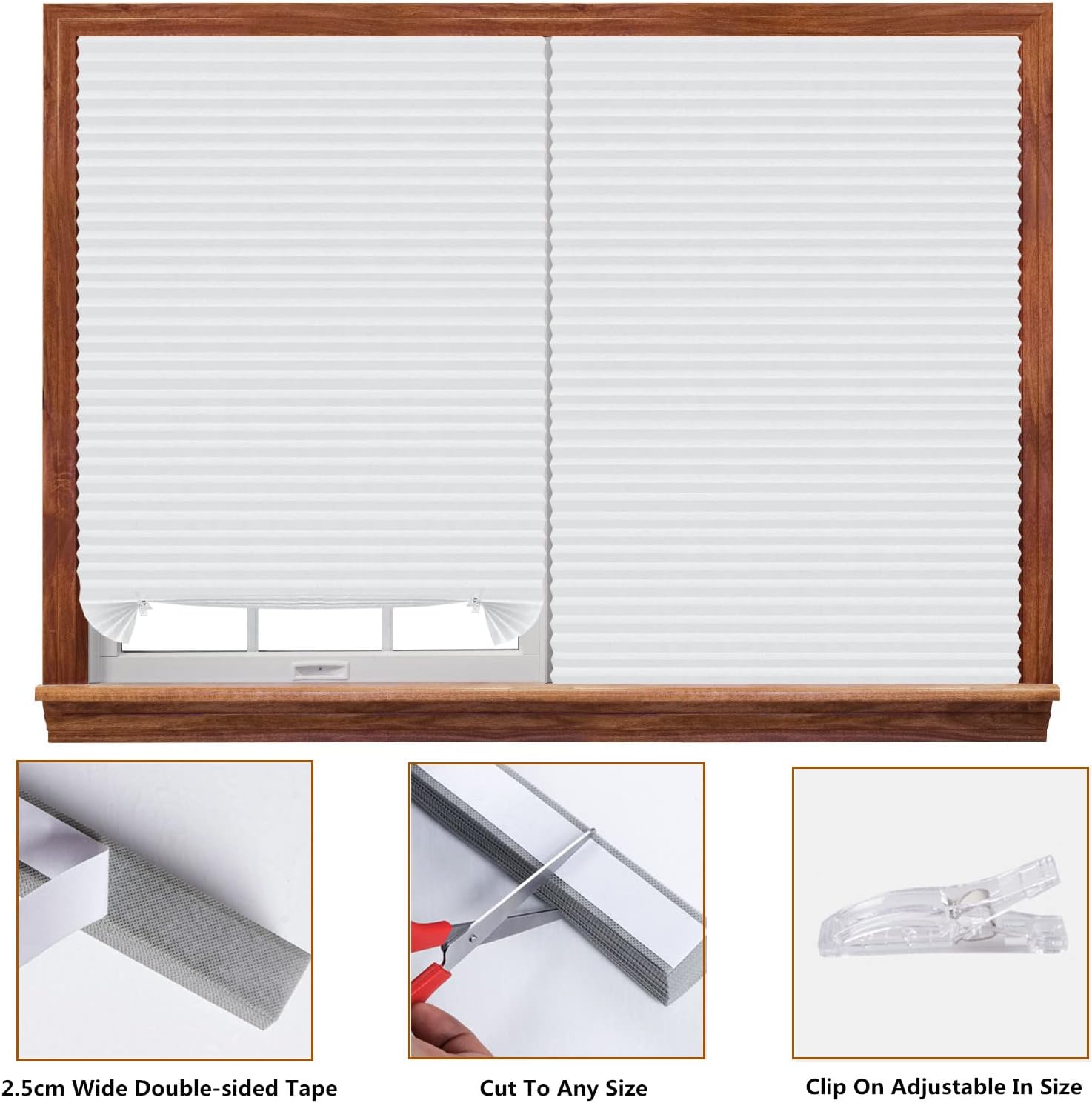 Window Blinds Cordless No Drill Cut to Size Clip On Stick On Self Adhe