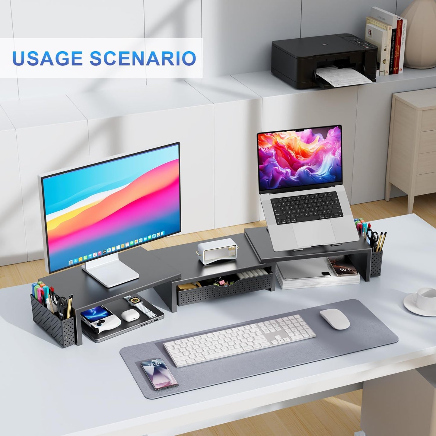 gianotter Dual Monitor Stand Riser, Desk Organizer With Drawer and 2 P