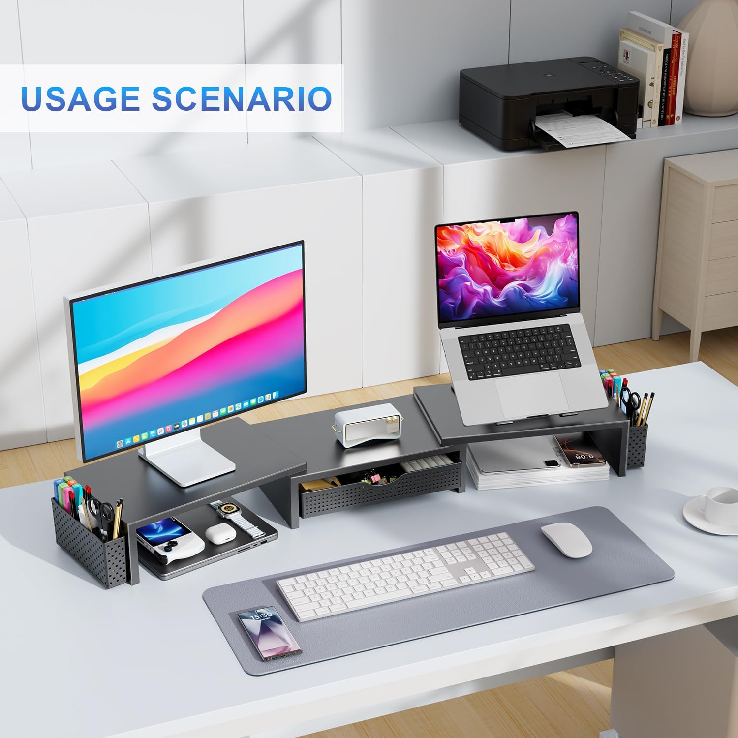 gianotter Dual Monitor Stand Riser, Desk Organizer With Drawer and 2 P