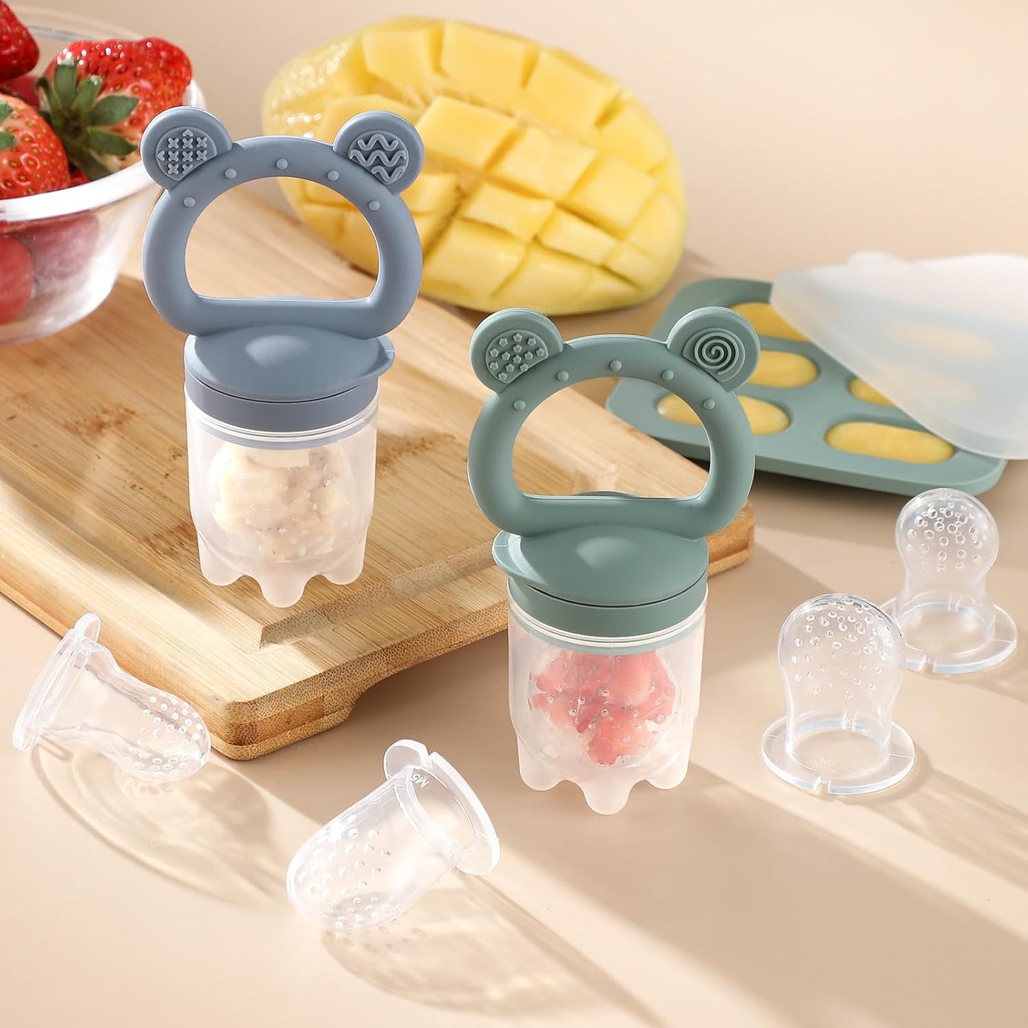 2 Pack Silicone Baby Fruit Feeder with Mini Freezer Tray, Breastmilk P