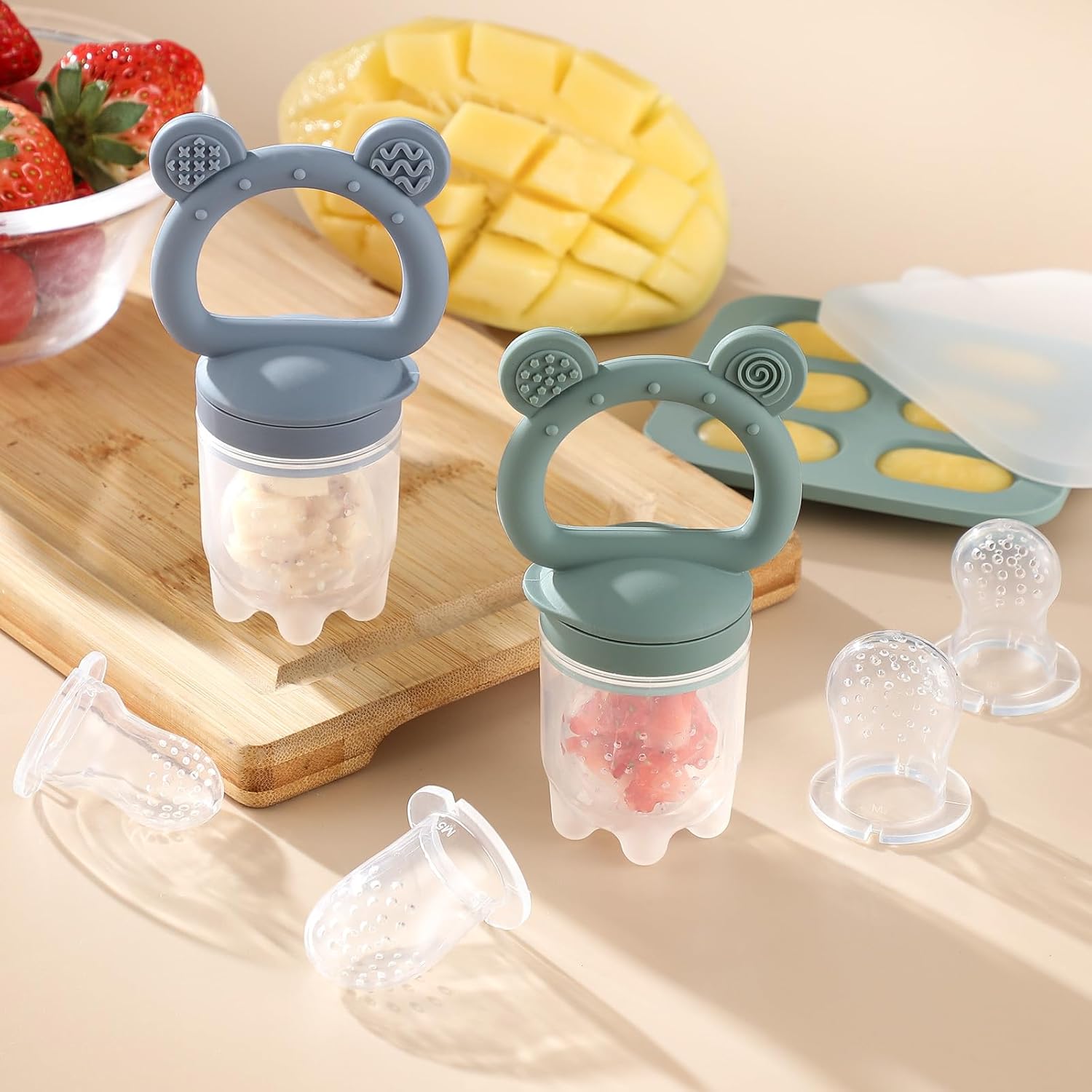 2 Pack Silicone Baby Fruit Feeder with Mini Freezer Tray, Breastmilk P