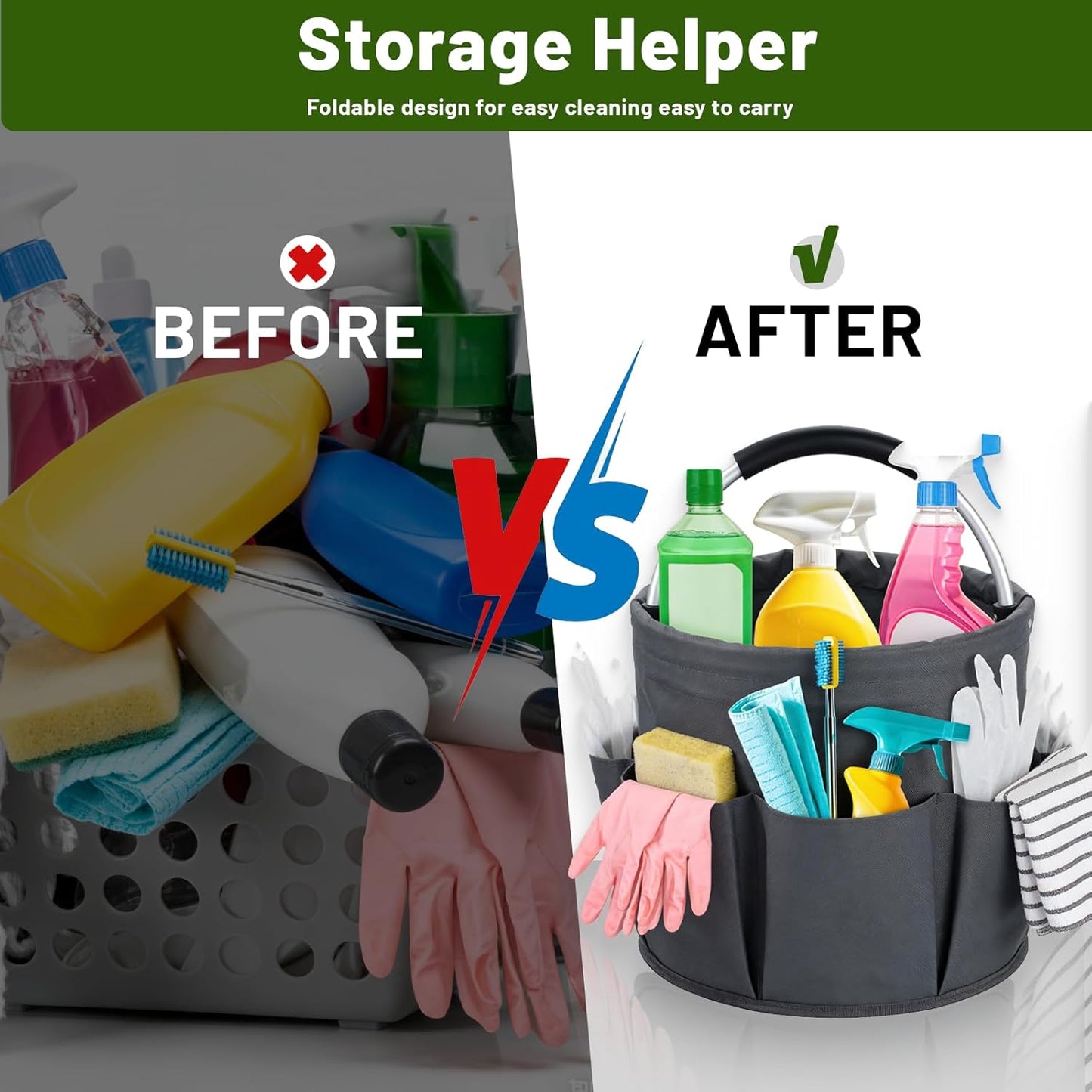 17L Foldable Cleaning Caddy with Handle - Portable Oxford Fabric Stora