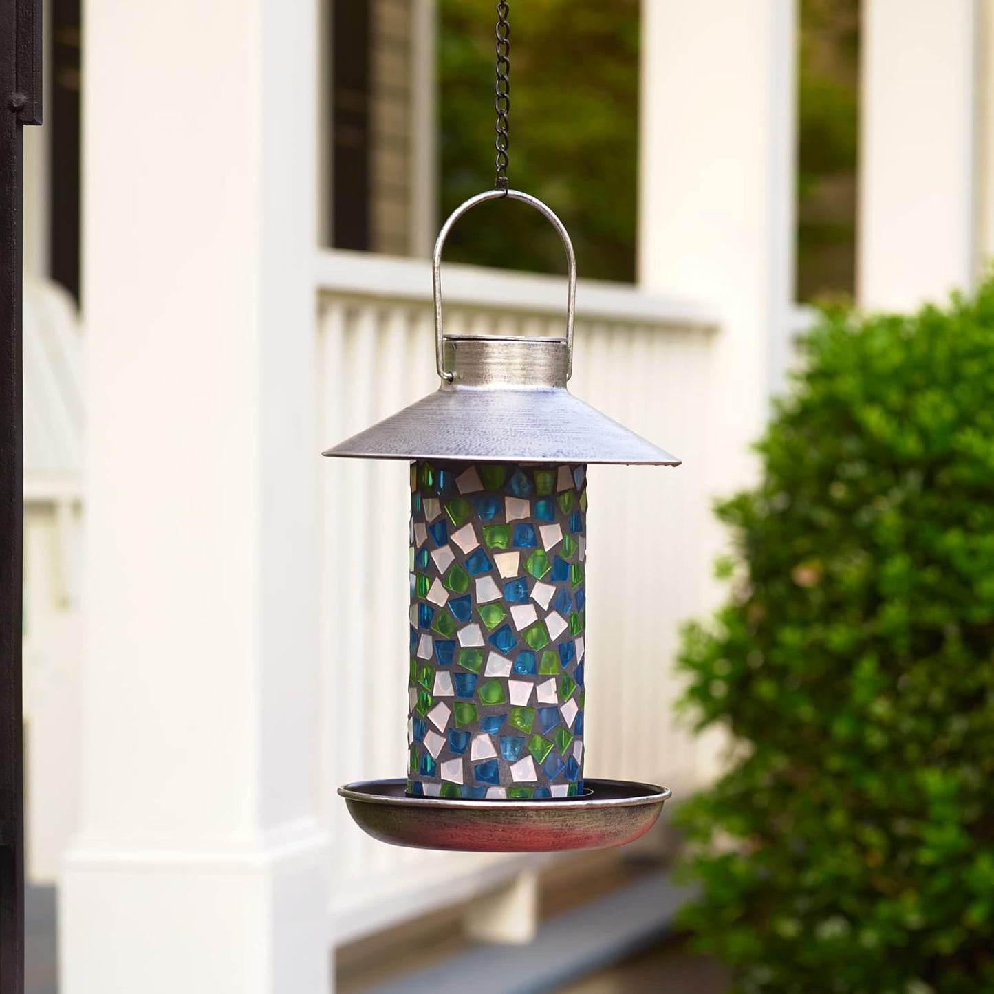 Smart Solar Adelie Mosaic Glass Copper Style Solar-Powered Bird Feeder