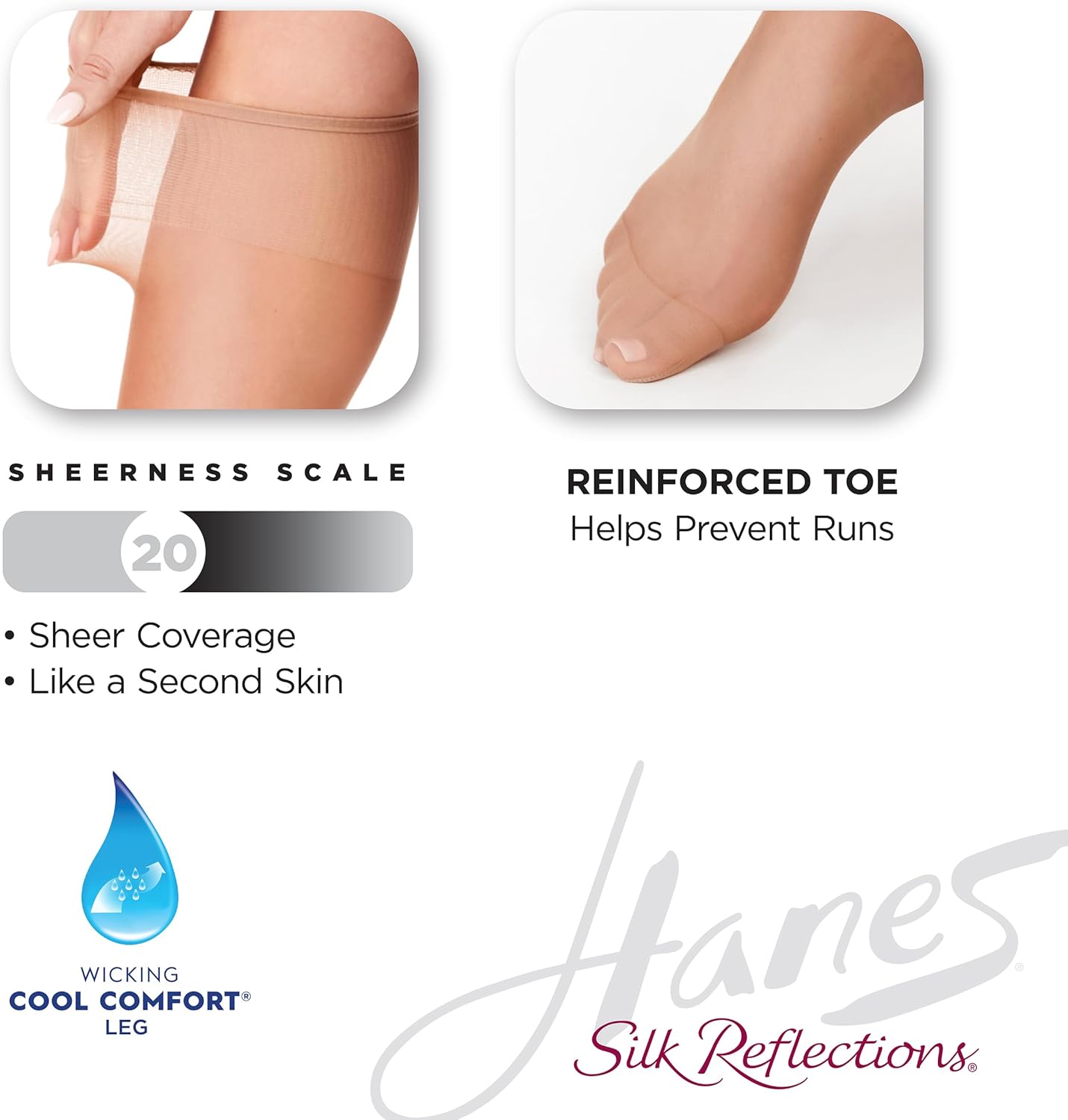 Hanes Silk Reflections Women's Silky Sheer Reinforced Toe Knee-High St