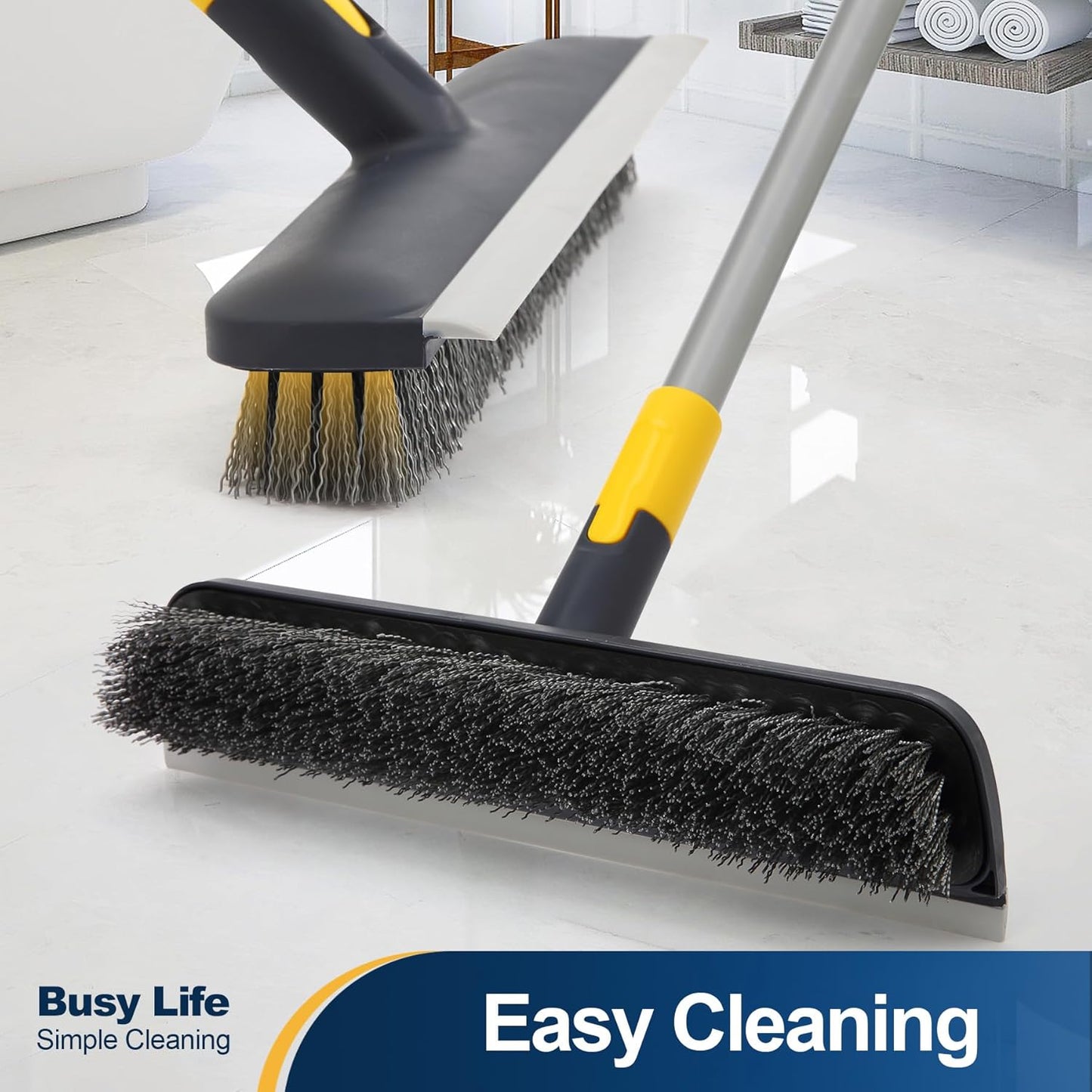 Yocada Floor Scrub Brush Telescopic Handle 2 in 1 Scrape Brush Stiff B