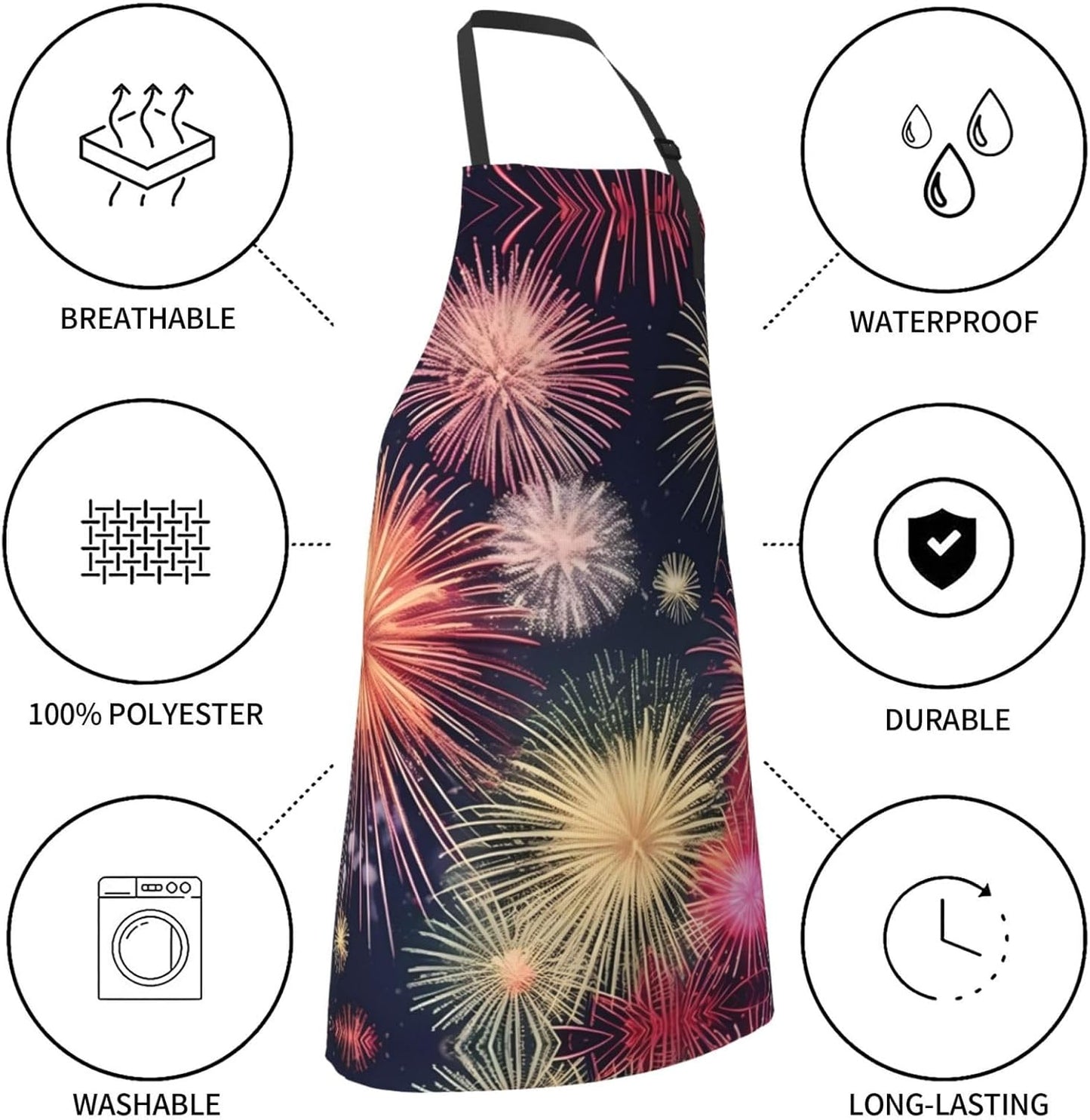 Beautiful Firework Print Laundry apron 28x33 In Waterproof Kitchen Apron with Pockets for Cooking Baking