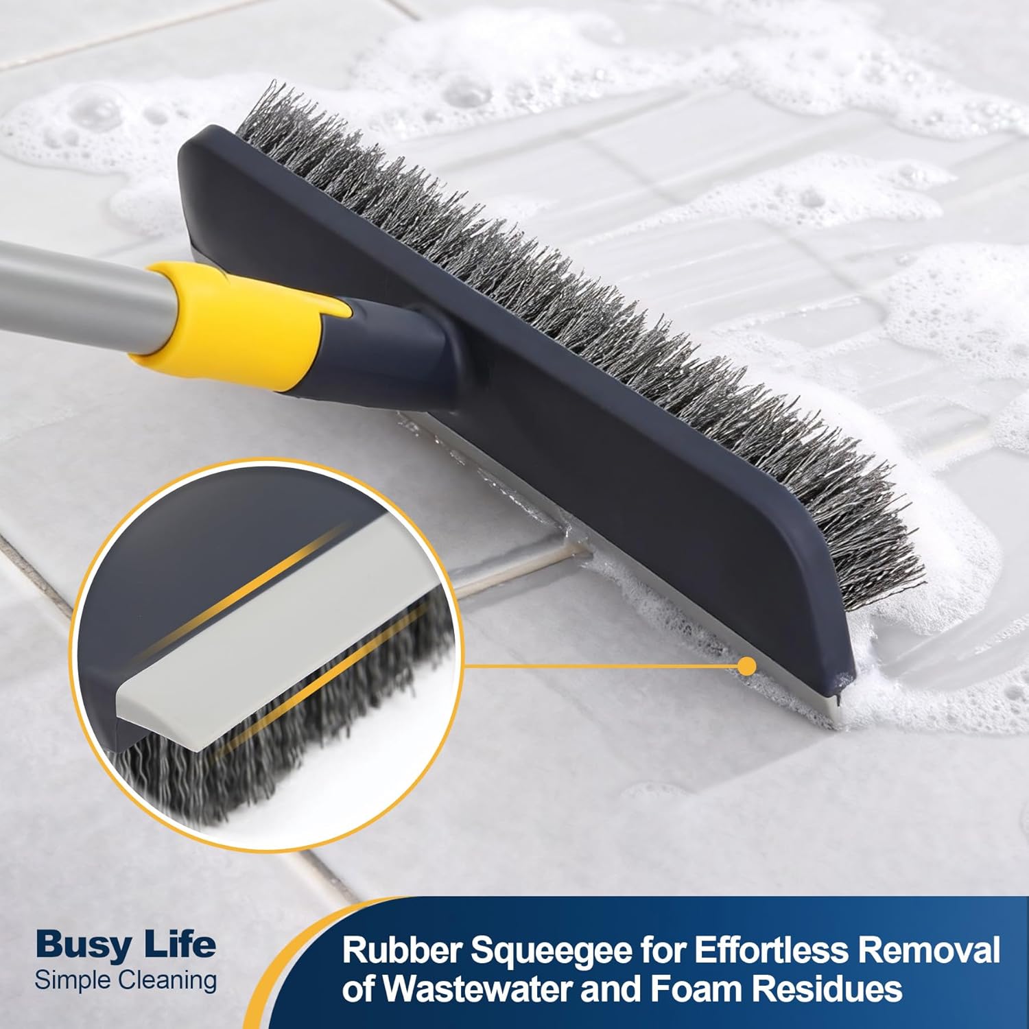 Yocada Floor Scrub Brush Telescopic Handle 2 in 1 Scrape Brush Stiff B