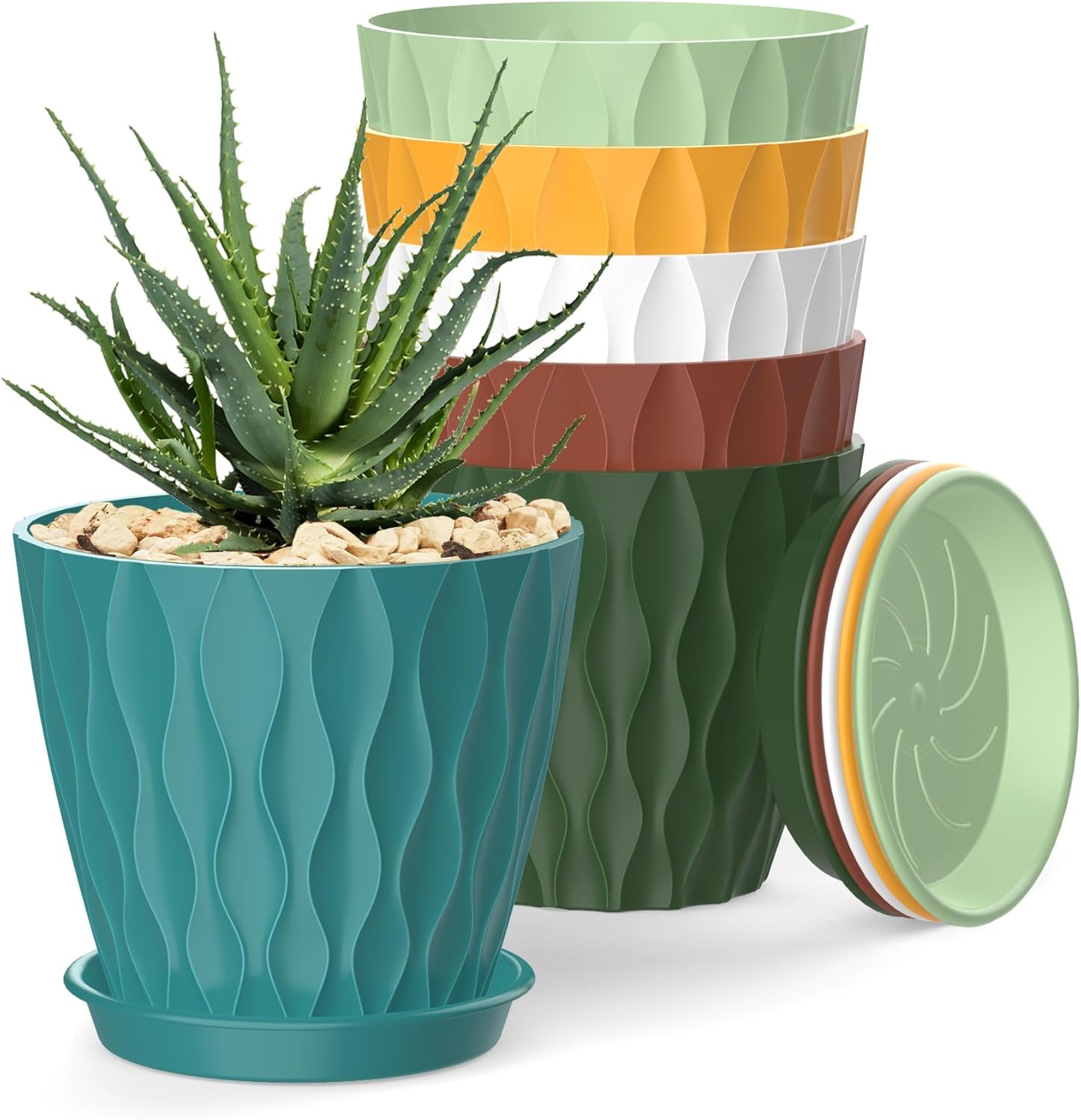 4 Inch Plant Pots, 6 Pack Indoor Flower Pots, Planters with Drainage H