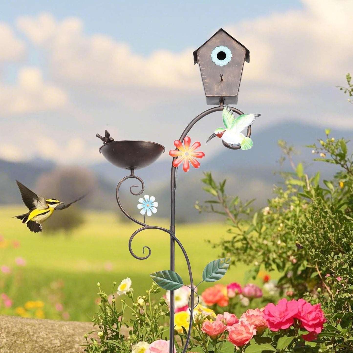 Yinns 69 Inch Bird House with Baths Bird Pole, Heavy Duty Birdhouse St
