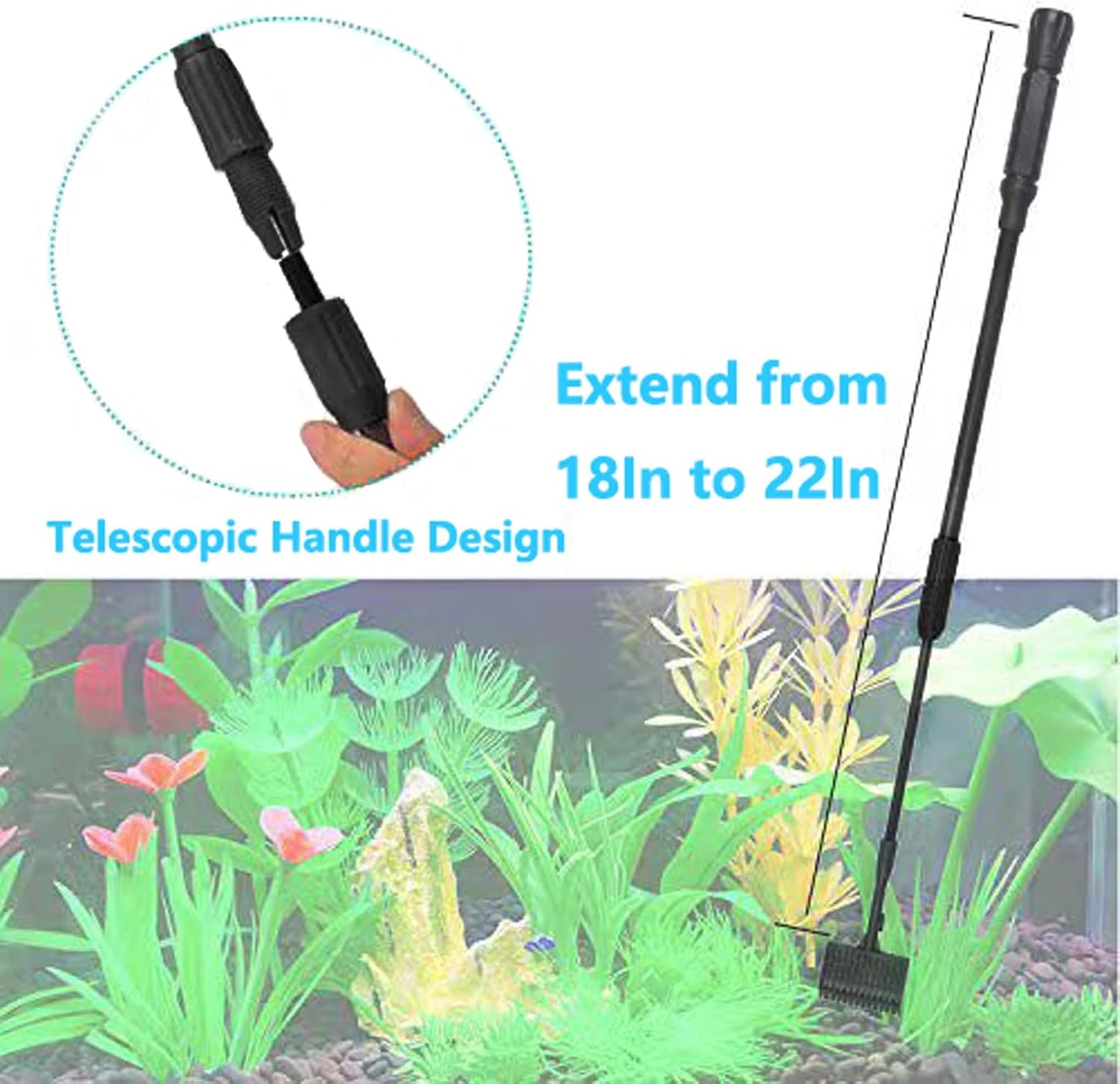 Carefree Fish 4IN1 Aquarium Cleaning Tools Long Handle Adjustable Leng