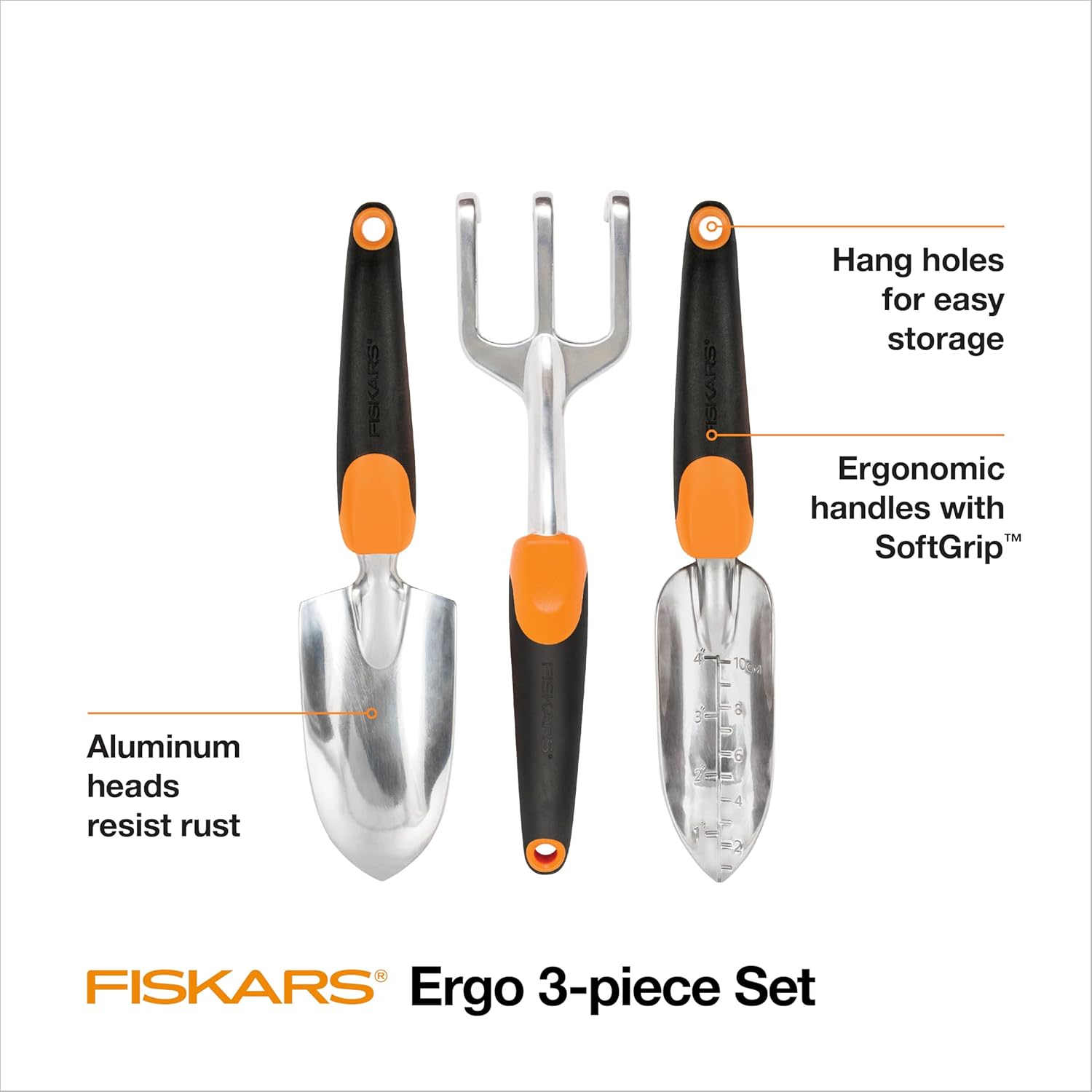 Fiskars 3-in-1 Garden Tool Set, Polished Cast-Aluminum Heads for Rust 
