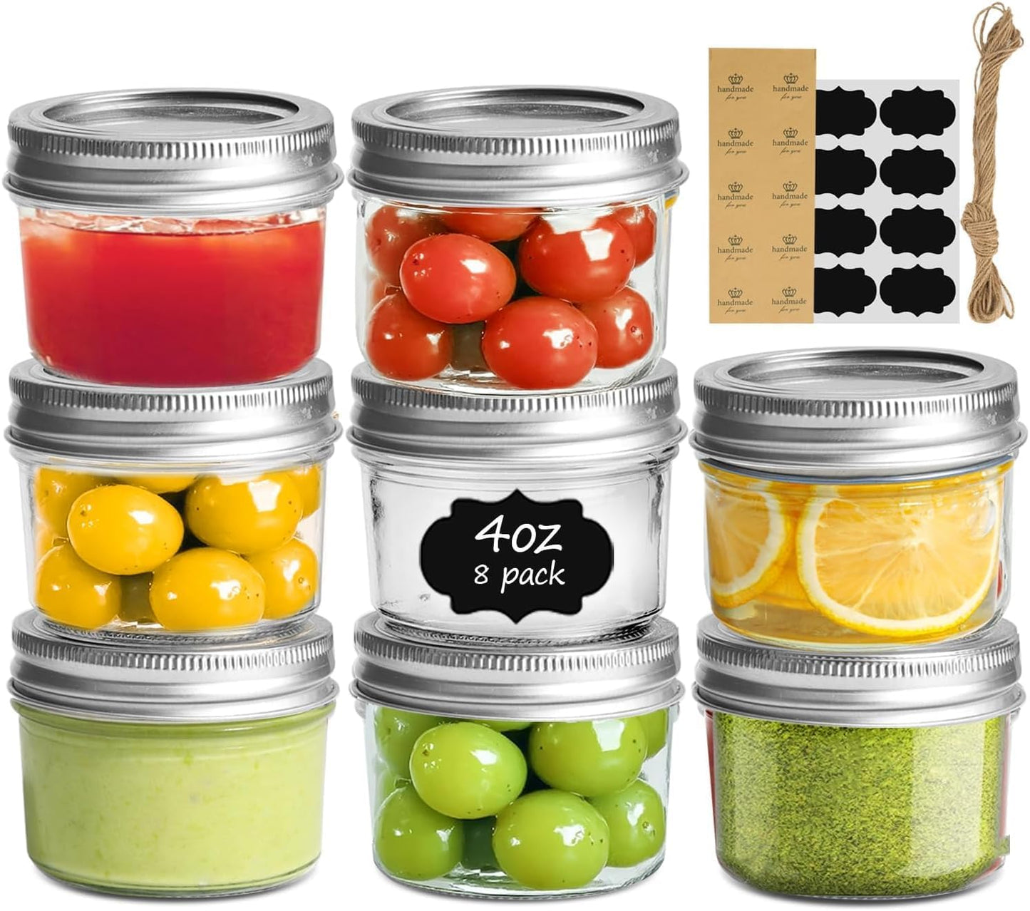ComSaf Mini Mason Jars 4oz - 8 Pack, Regular Mouth Mason Jar with Lids