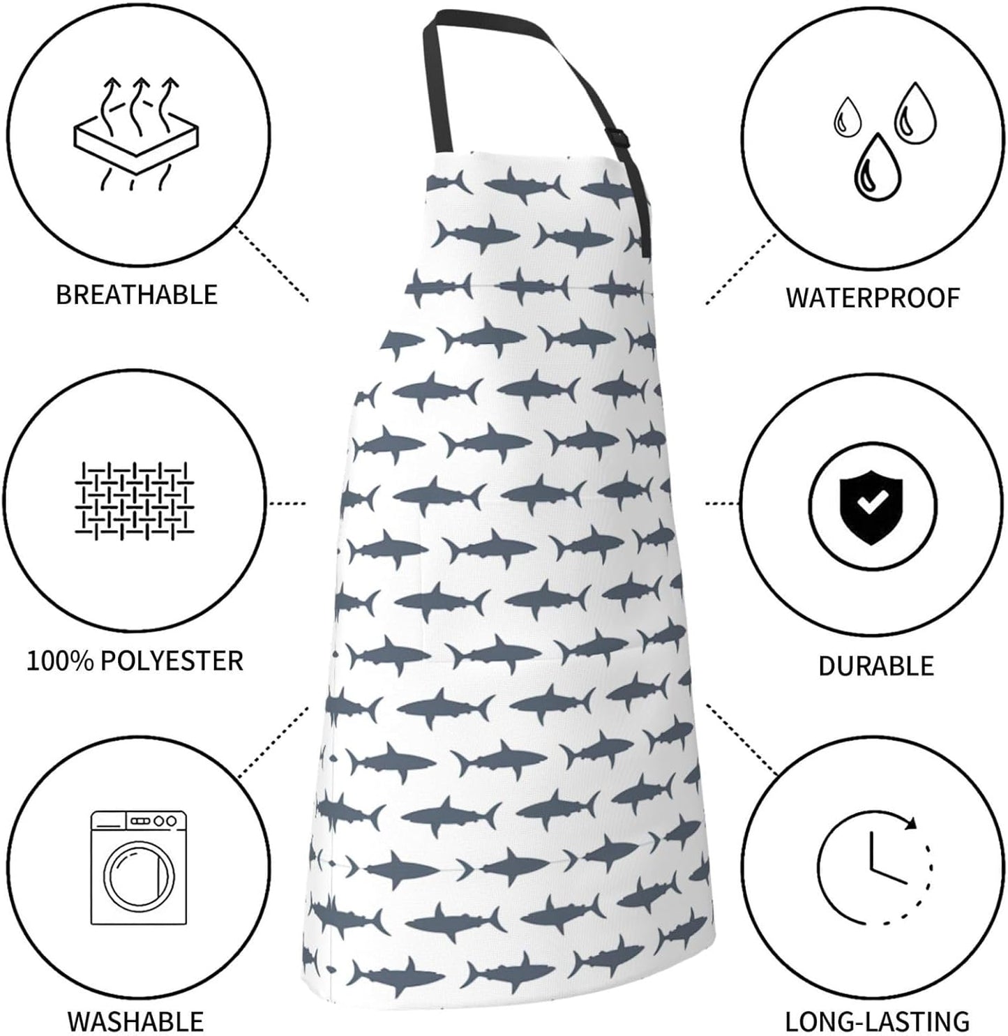 fish and shark print Waterproof apron with pocket adjustable cooking apron for adult kitchen bibs to bake