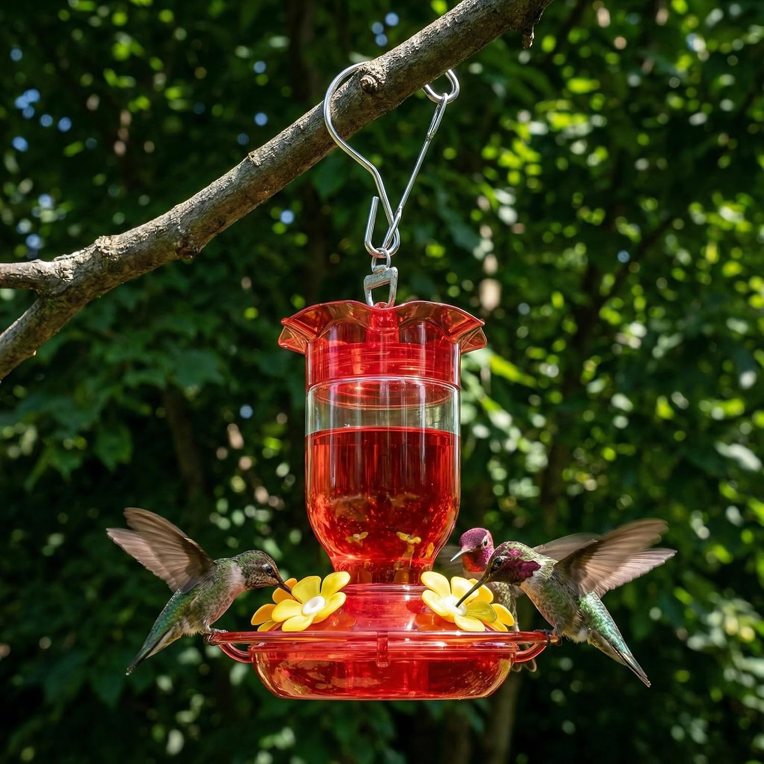 Plastic Hummingbird Feeders for Outdoors 2 Pack - 12oz Clear Bottle wi