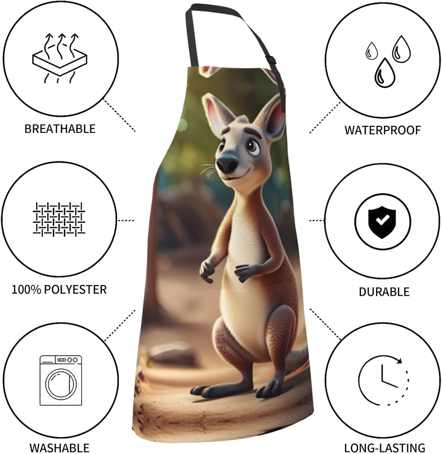 Funny Cartoon Kangaroo Zoo (2) print Waterproof chef's apron with pock