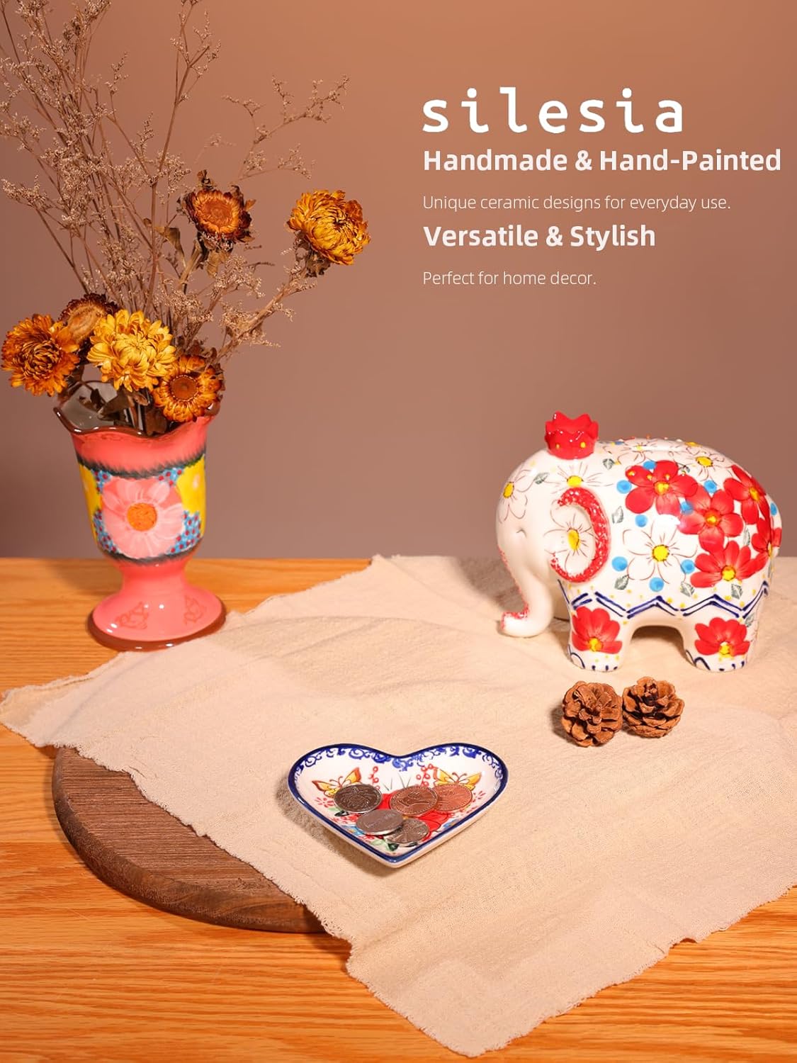 silesia Handmade Jewelry Tray, 4.5" Ceramic Hand-Painted Jewelry Dish,