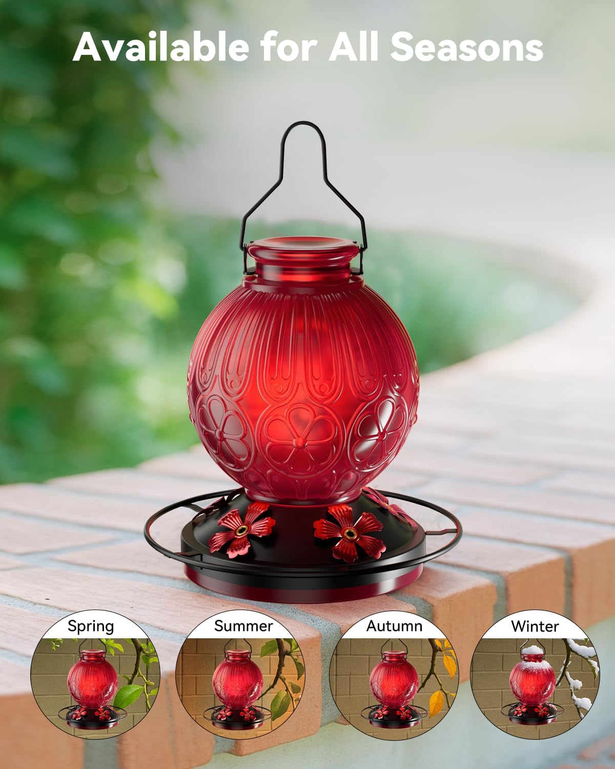 26Oz Hummingbird Feeder for Outdoors, Vintage Glass Bird Feeder with Perch, Durable & Easy to Clean, Hanging Nectar Feeder for Garden, Yard, Deck – Gift for Bird Lovers (Red)
