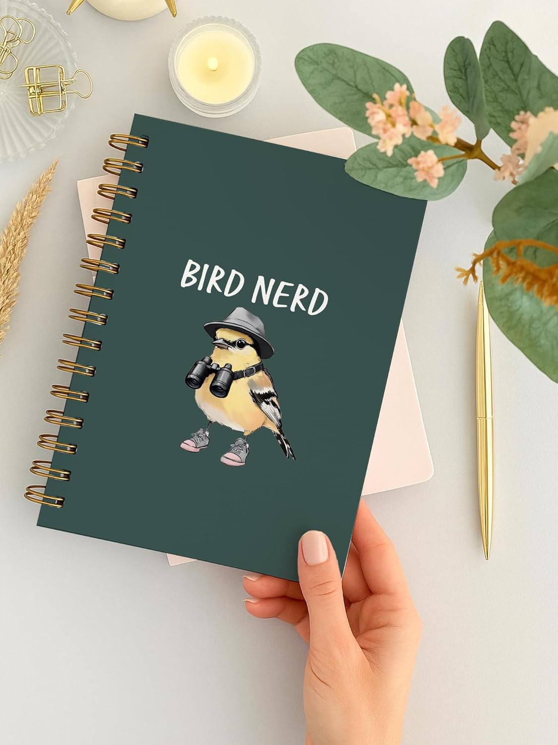 Funny Bird Birding Spiral Notebook, Birds Watching Journal, Gifts for Birds Lover Watchers Journal, Bird Nerd Enthusiast Notebook 5.5x8.3 Inch - Dark Green-383
