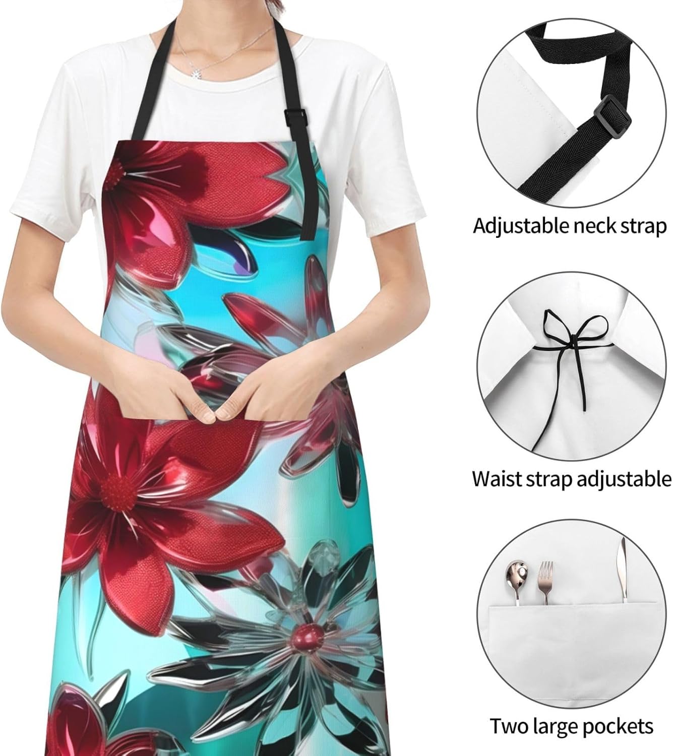 flower stained glass print Waterproof chef's apron with pocket apron f