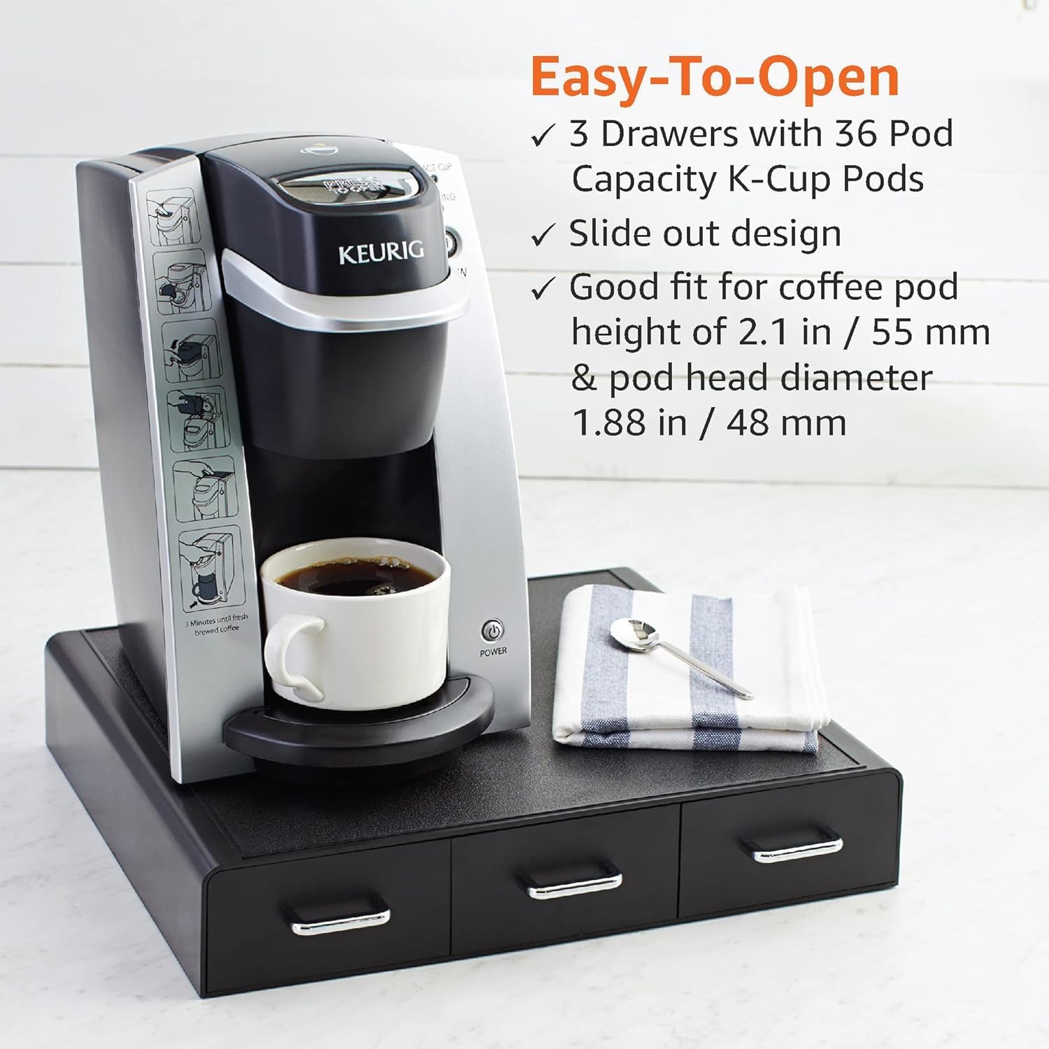 Amazon Basics K-Cup Compatible Coffee Pod Storage Drawer, 3 Easy-Open 
