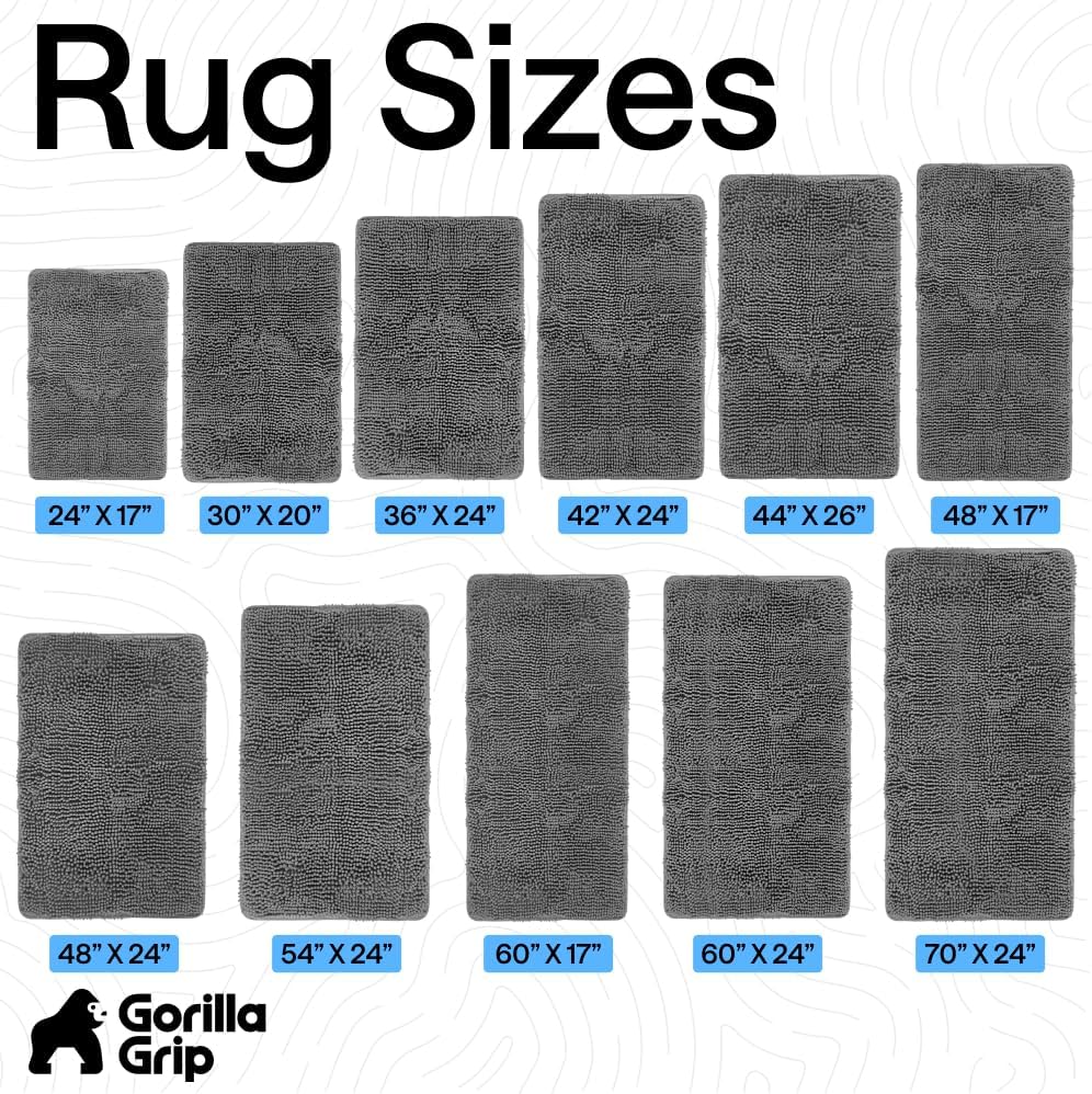 GORILLA GRIP Bath Rug Mat, Thick Soft Absorbent Chenille, Quick Dry Microfiber Mats, Rubber Backing Washable Shower Floor Rugs, US Designed Bathroom Bathmat Home Decor Accessories, 24x17, Grey