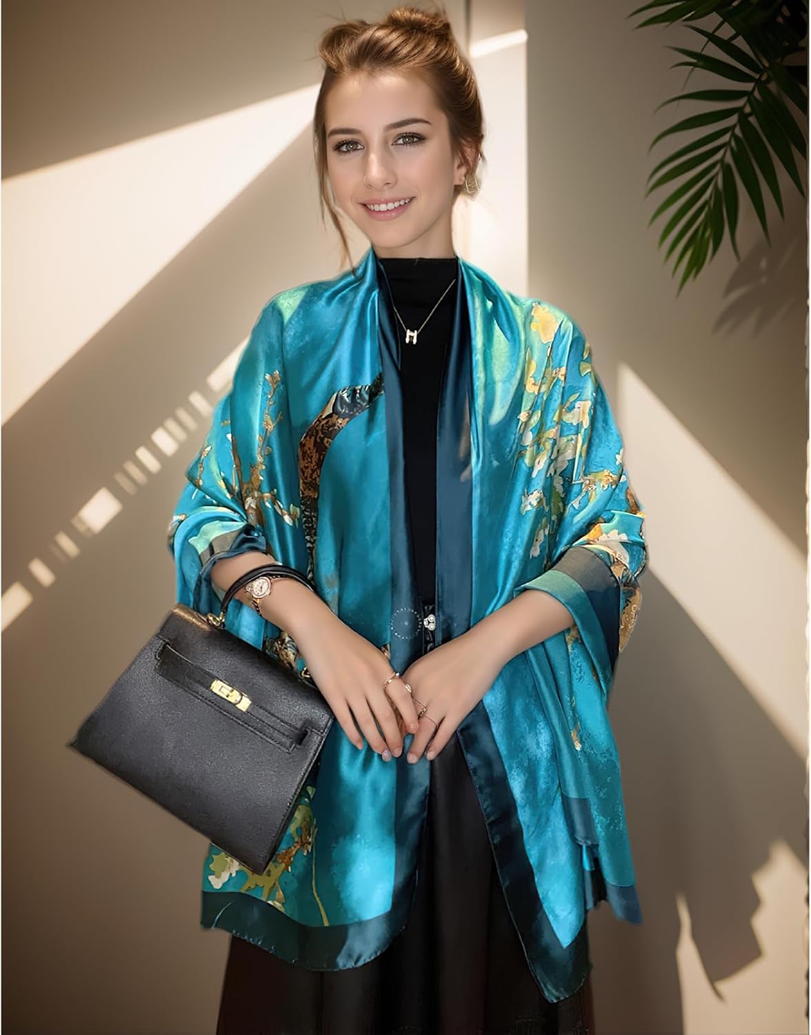 vimate 100% Large Silk Feeling Scarf-Women's Fashion Long Mulberry Sil