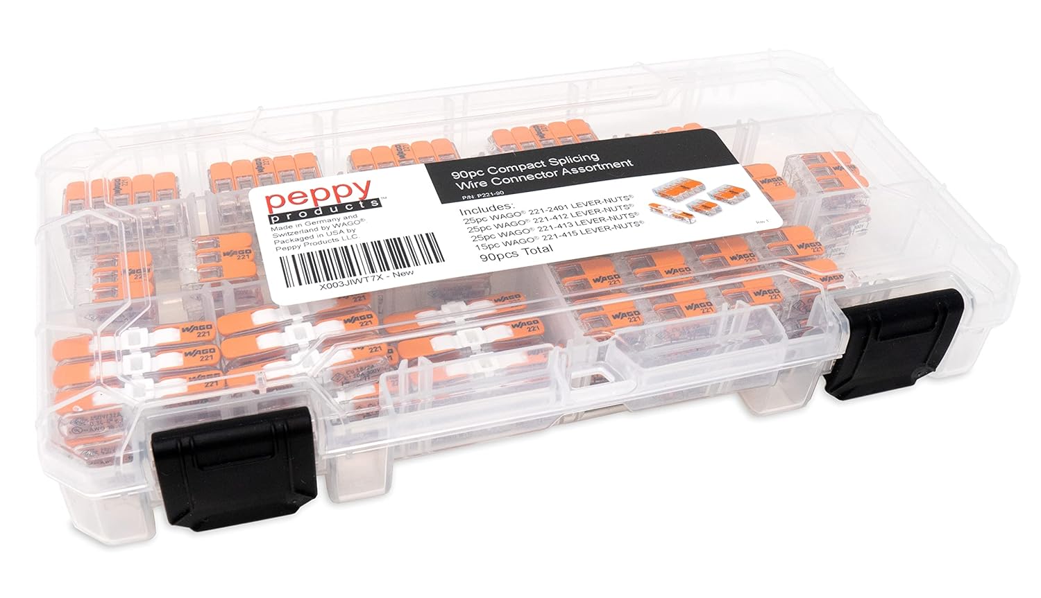 WAGO 221 Lever Nuts 90pc Compact Splicing Wire Connector Assortment wi
