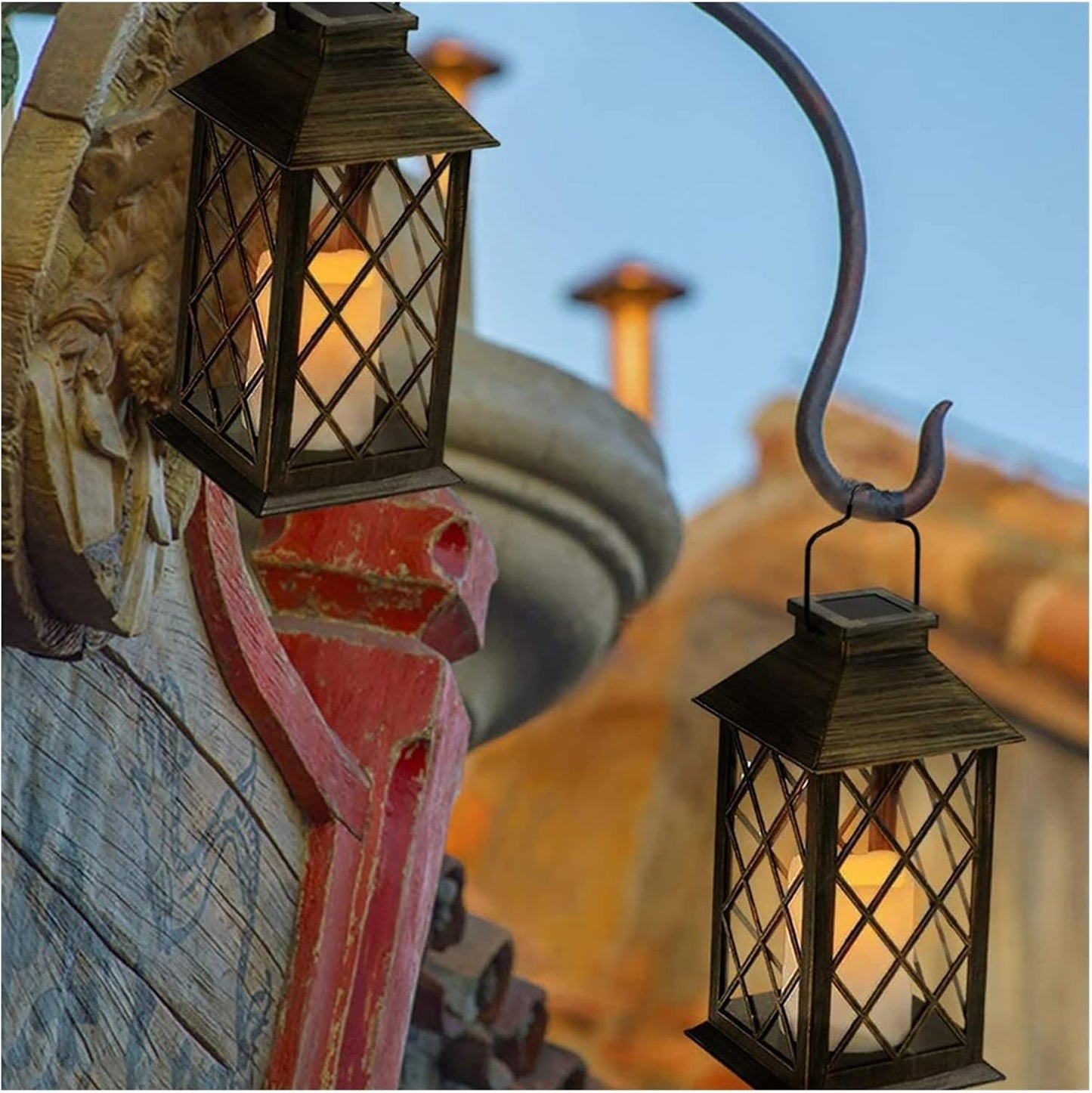 2pcs Solar Lantern Light- Warm Flame Flashing Tea Light LED Outdoor Twinkle Candle Lantern Outdoor Lamp Home Garden Decoration Light