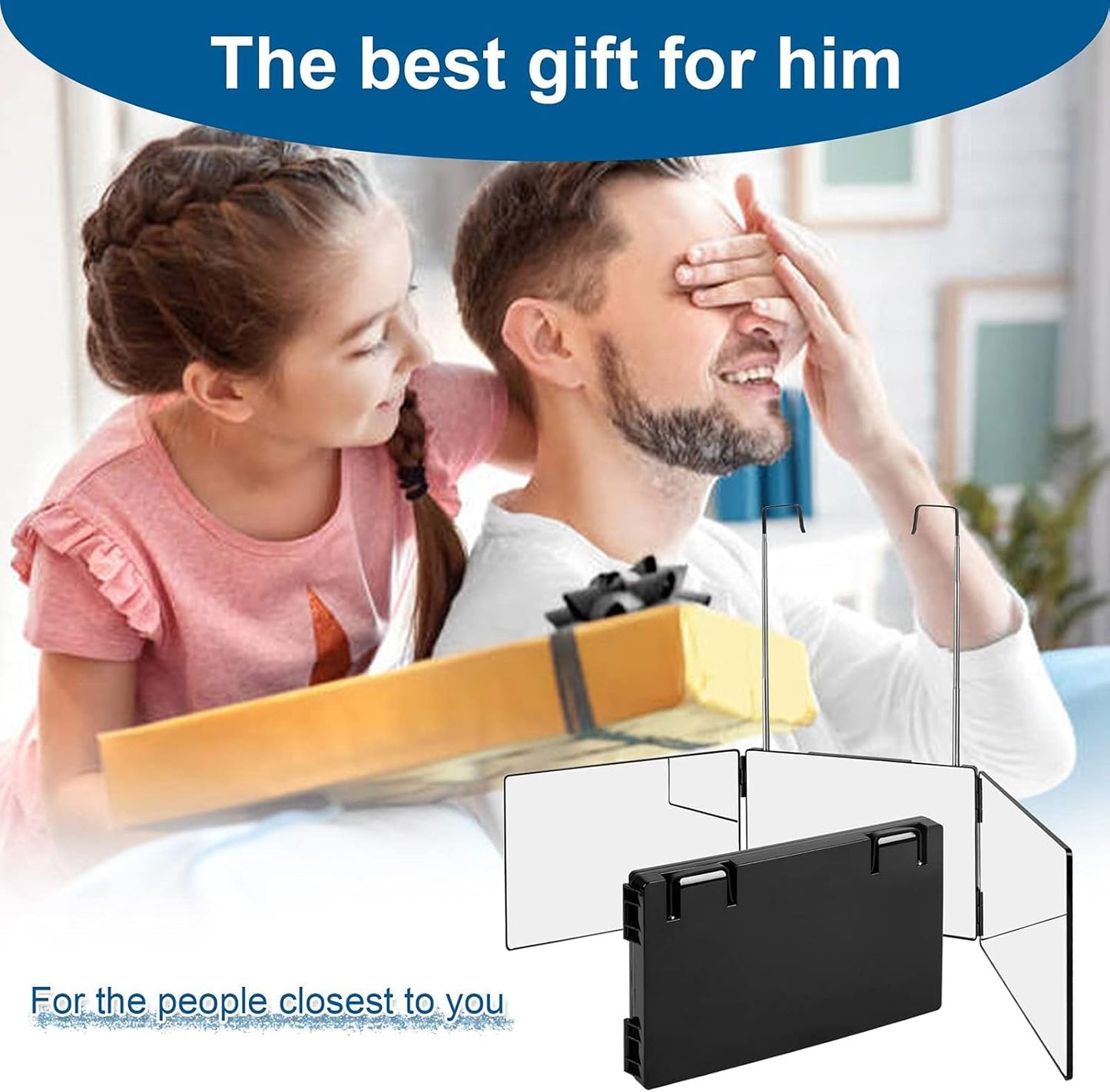 3 Way Mirror for Self Hair Cutting,360 Haircuts Men for Barber Use Tools,to See Back of Head,Tri Fold Mirror with Portable Height Adjustable Telescoping Hooks (6.7" x 10.8")