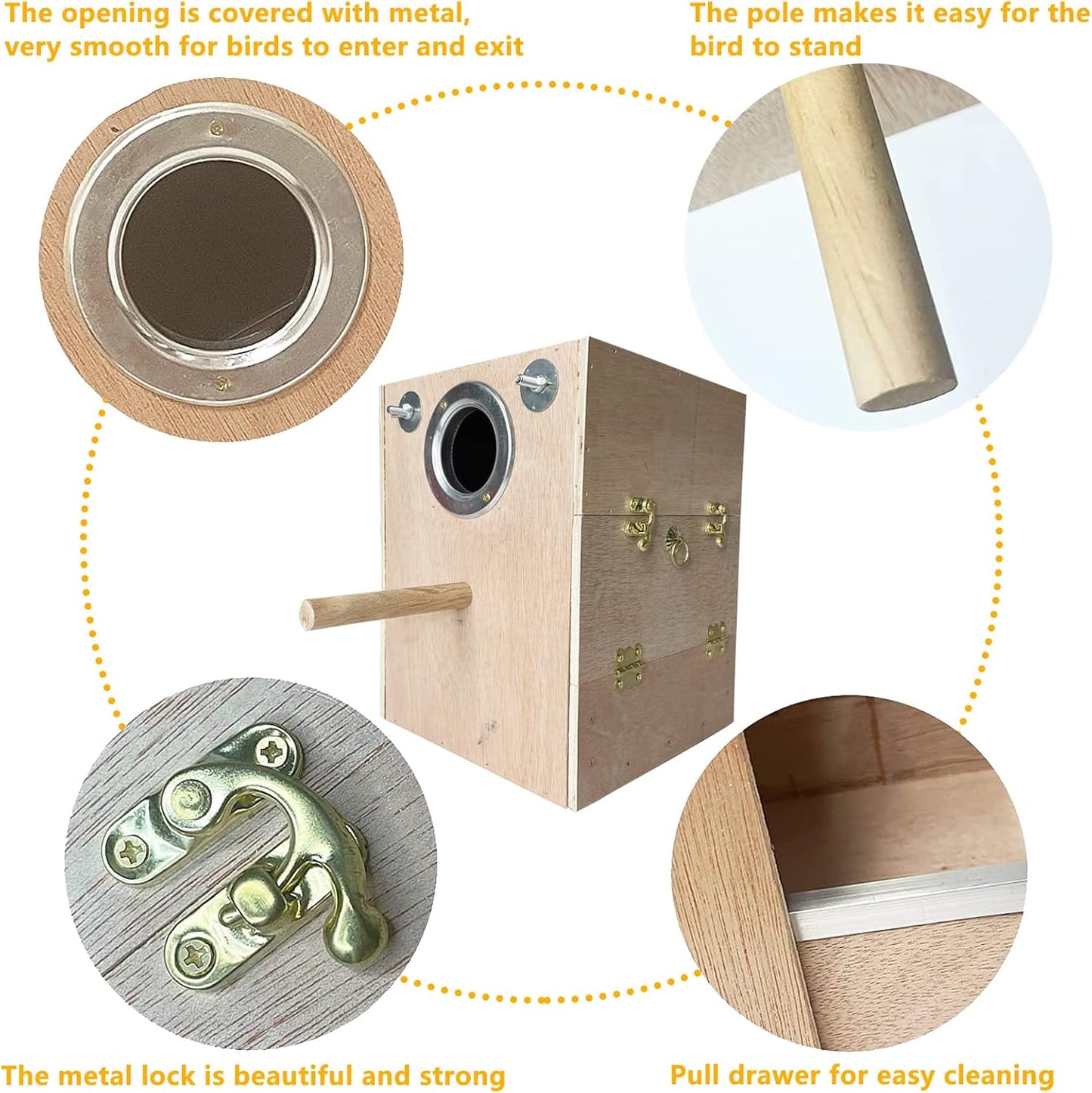 kathson Parakeet Nesting Box Wooden Bird Breeding Nest Parrots Mating House Wood Bird Aviary Budgie Cage Accessories for Cockatiel Finch Lovebirds Conure