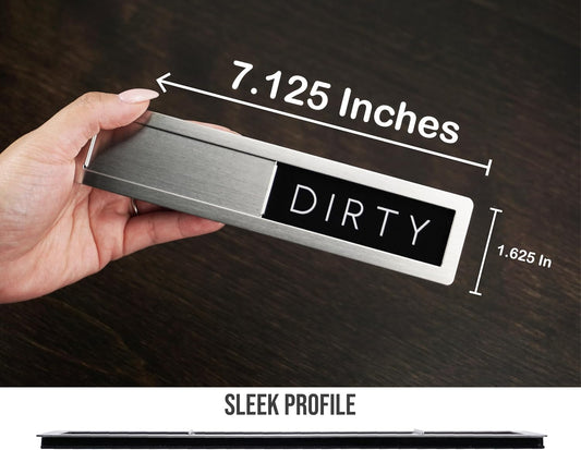 Stainless Steel Dishwasher Magnet Clean Dirty Sign - Premium Magnetic Signs That Say Clean/Dirty - Optional Sticker Adhesive for Non-Metal Surface Dish Washers - Black & White Minimalistic Style