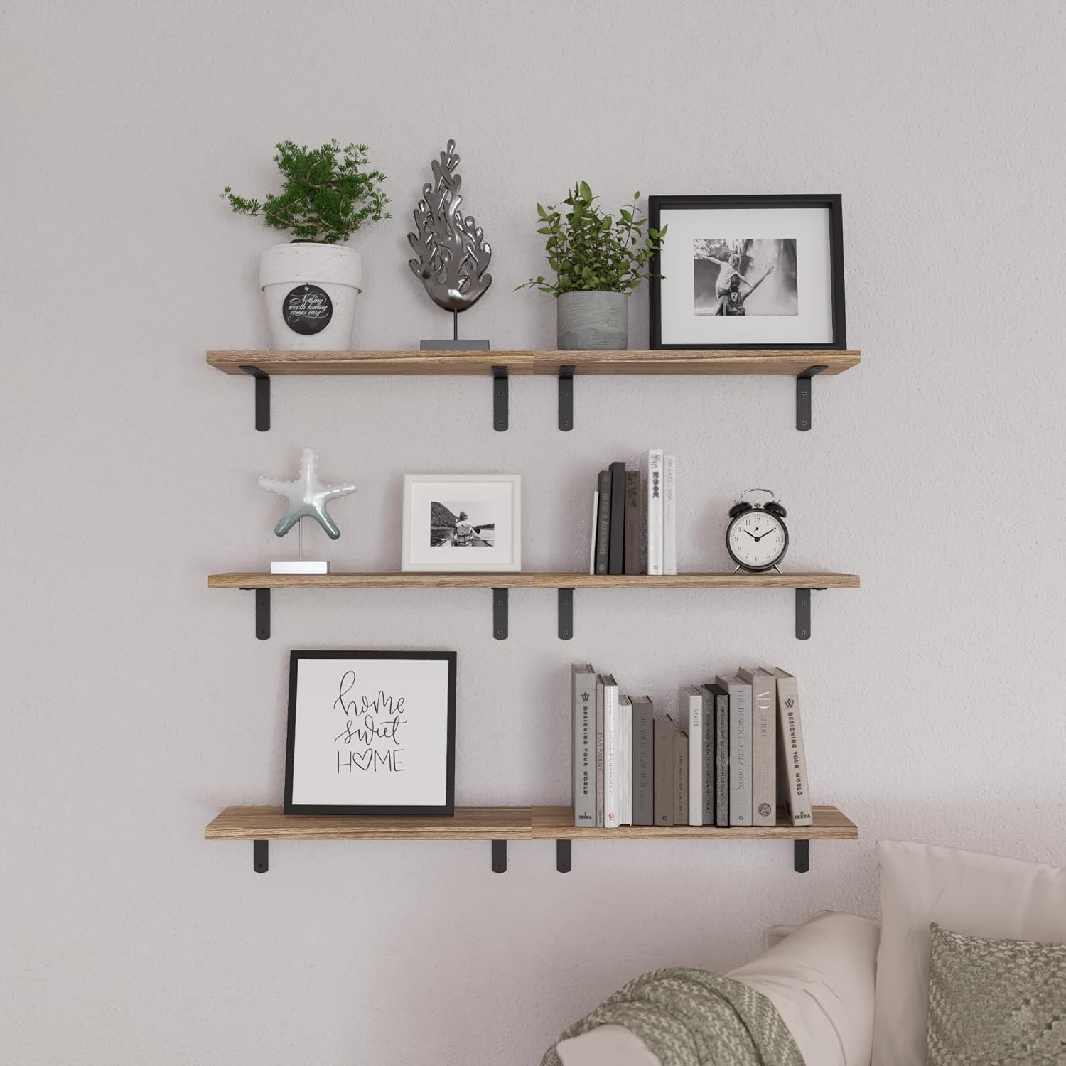 WOPITUES Wood Floating Shelves Set of 6, Shelves for Wall Decor, Farmh