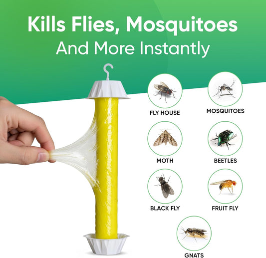Sticky Fly Trap Indoor & Outdoor Pack of 4 | Hanging Fly Stick for Gna
