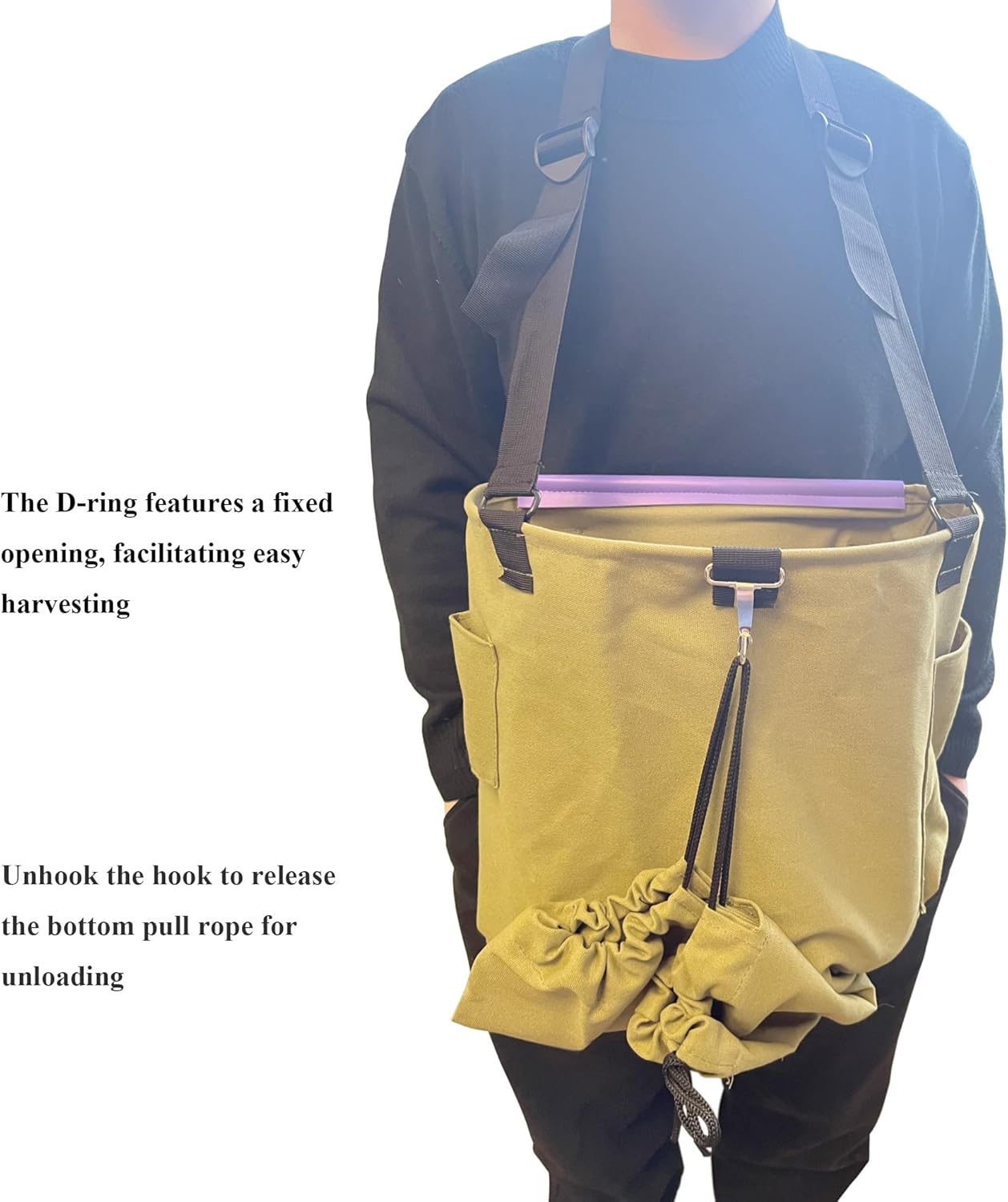 Drop Bottom Fruit Picking Bag, Large Adjustable Canvas Harvest Apron w