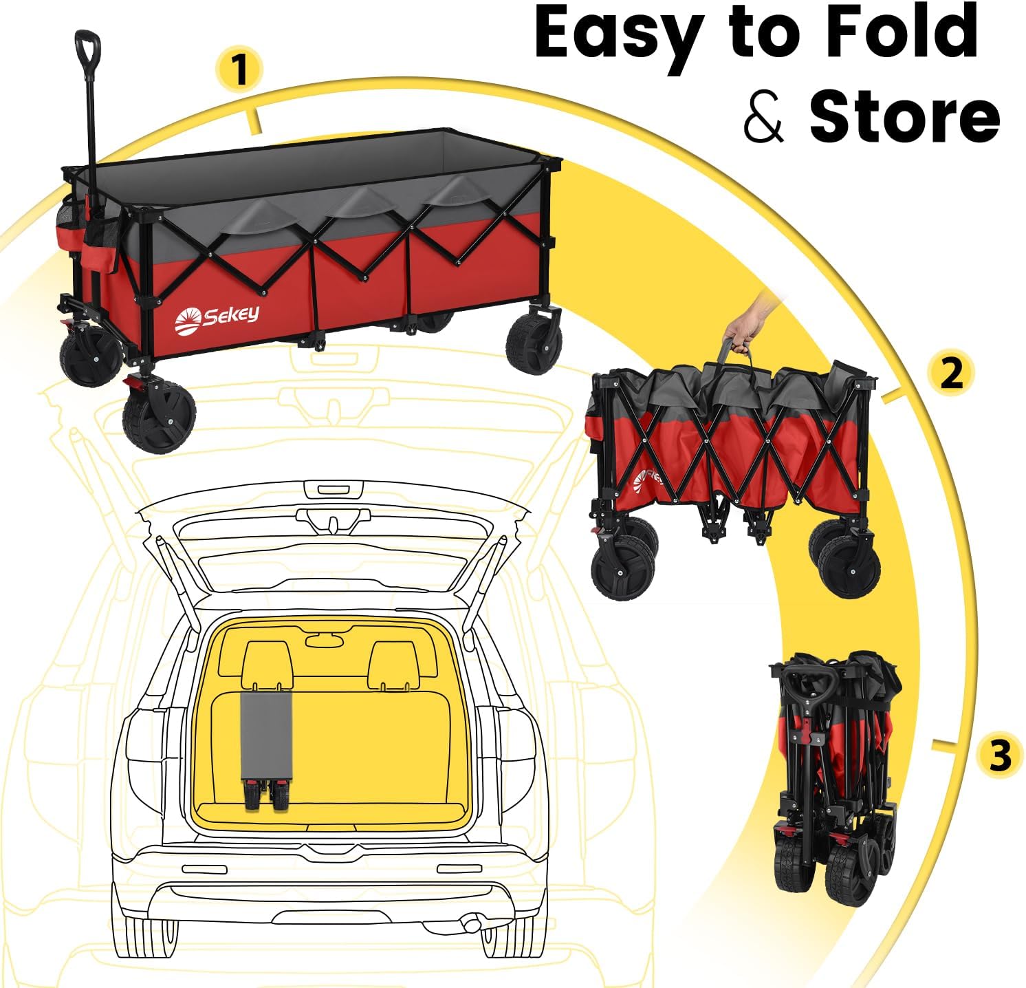 Sekey 48''L Collapsible Foldable Extended Wagon with 660lbs Weight Cap