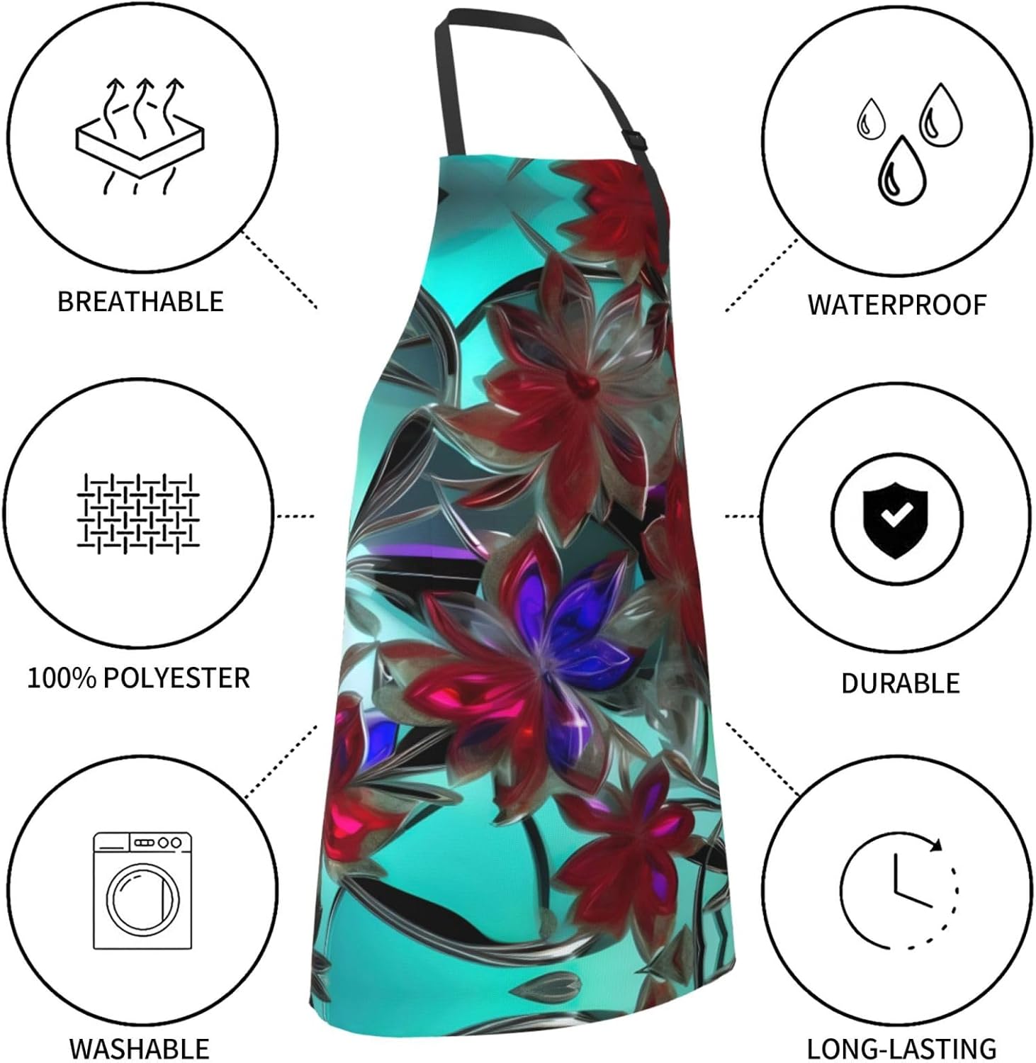 flower stained glass print Waterproof chef's apron with pocket apron f