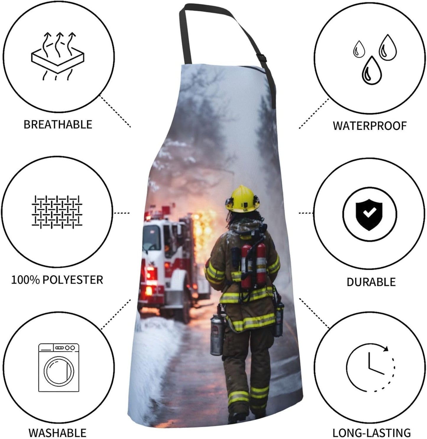 Firefighter Fireman Flame print Waterproof chef's apron with pocket apron for kitchen cooking baking barbecue and gardening