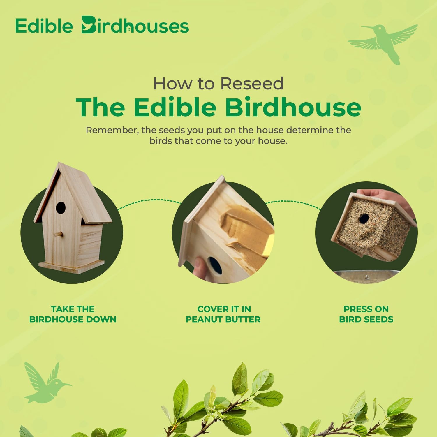 Edible Birdhouse - Birdseed Bird Feeder, Wooden Birds House Covered in