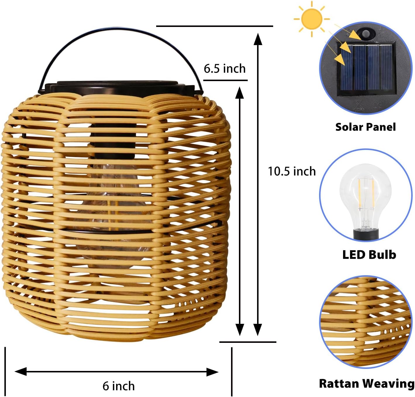 Hanging Solar Lanterns Outdoor Waterproof, 2 Pack Rattan Outdoor Lanterns, Outdoor Solar Hanging Lights, Lantern Lamp Decorations for Outside Yard Garden Pathway Porch Indoor Table Rattan Decor