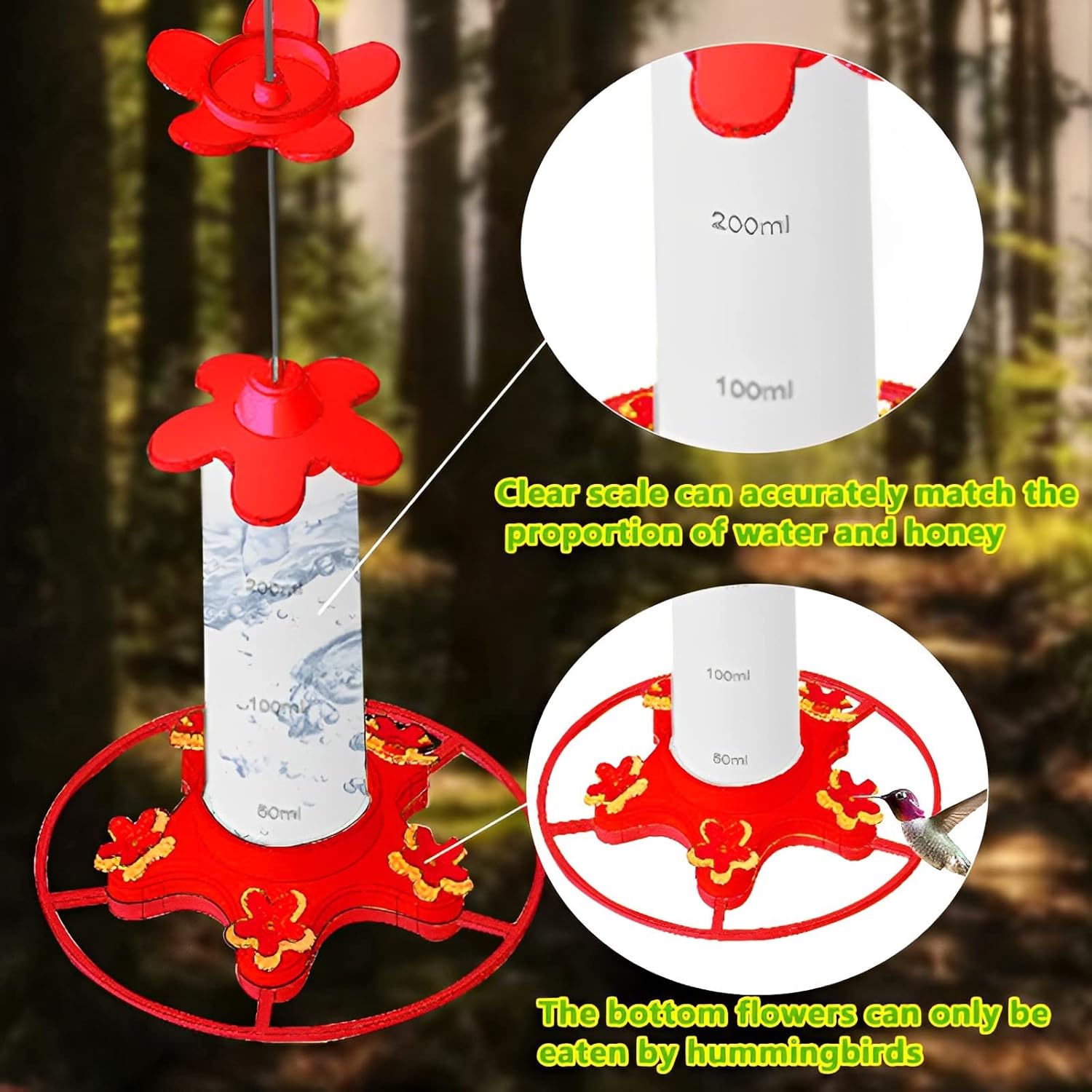 13 oz Outdoor Hanging Bird Feeder with 5 Flower-Shaped Ports & Perch -