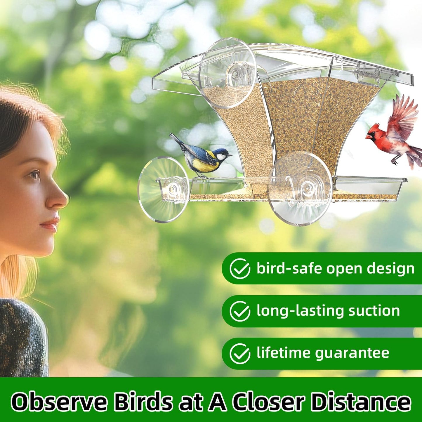 Window Bird Feeder for Outside with Waterproof Seed Storage – Strong Suction Cups, Large Capacity, Easy to Clean, Gifts for Bird Lovers
