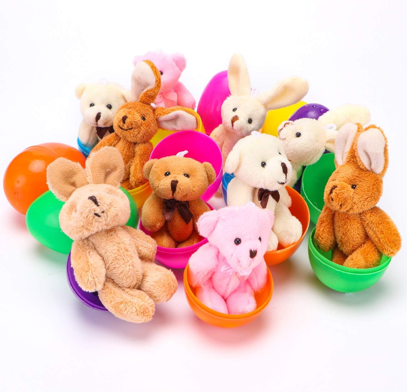 NEWBEA 12 Pack Prefilled Easter Eggs with Stuffed Animals,3.15" Plasti