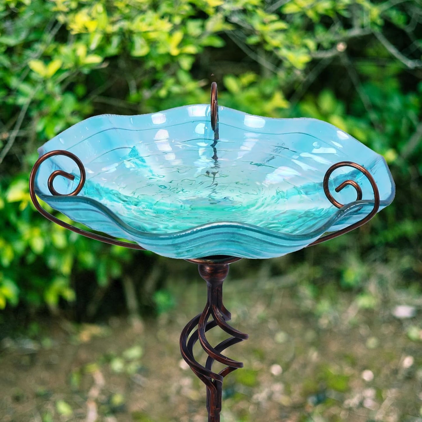 MUMTOP 31 Inch Height Glass Birdbaths, Outdoor Bird Bath Birdfeeder wi
