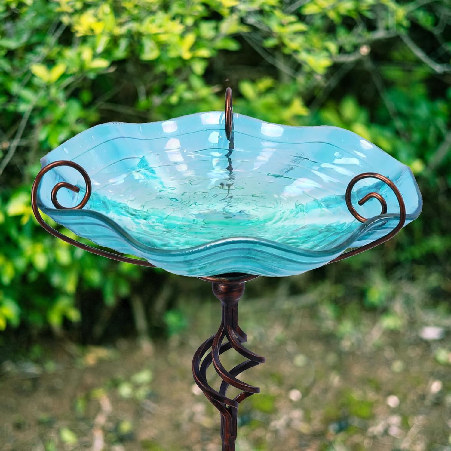 MUMTOP 31 Inch Height Glass Birdbaths, Outdoor Bird Bath Birdfeeder wi