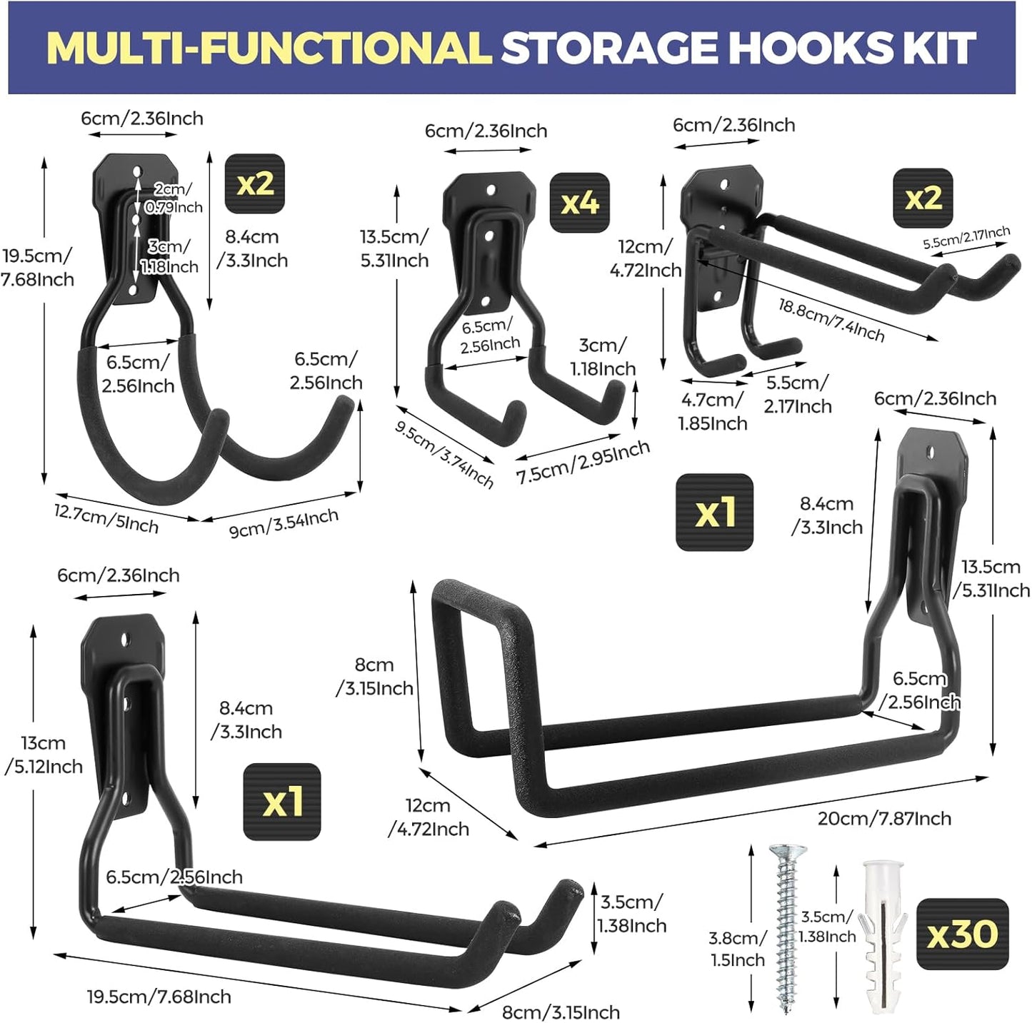 Slatwall Hooks Heavy Duty, 10-Pack Garage Hooks, Metal Wall Organizer for Hanging Ladder Bike Hose, Used in Kitchen, Garden, Garage, Tool Oragnization