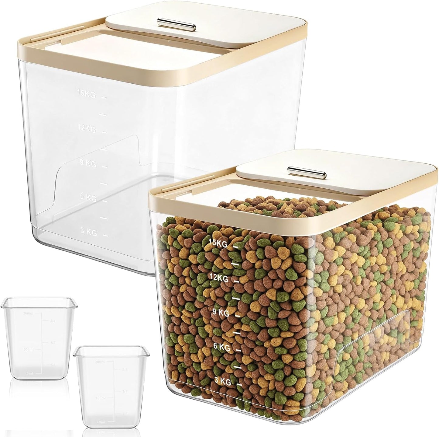 2 Pack 30 Lbs Airtight Dog Food Storage Container with 2 Scoops, Clear