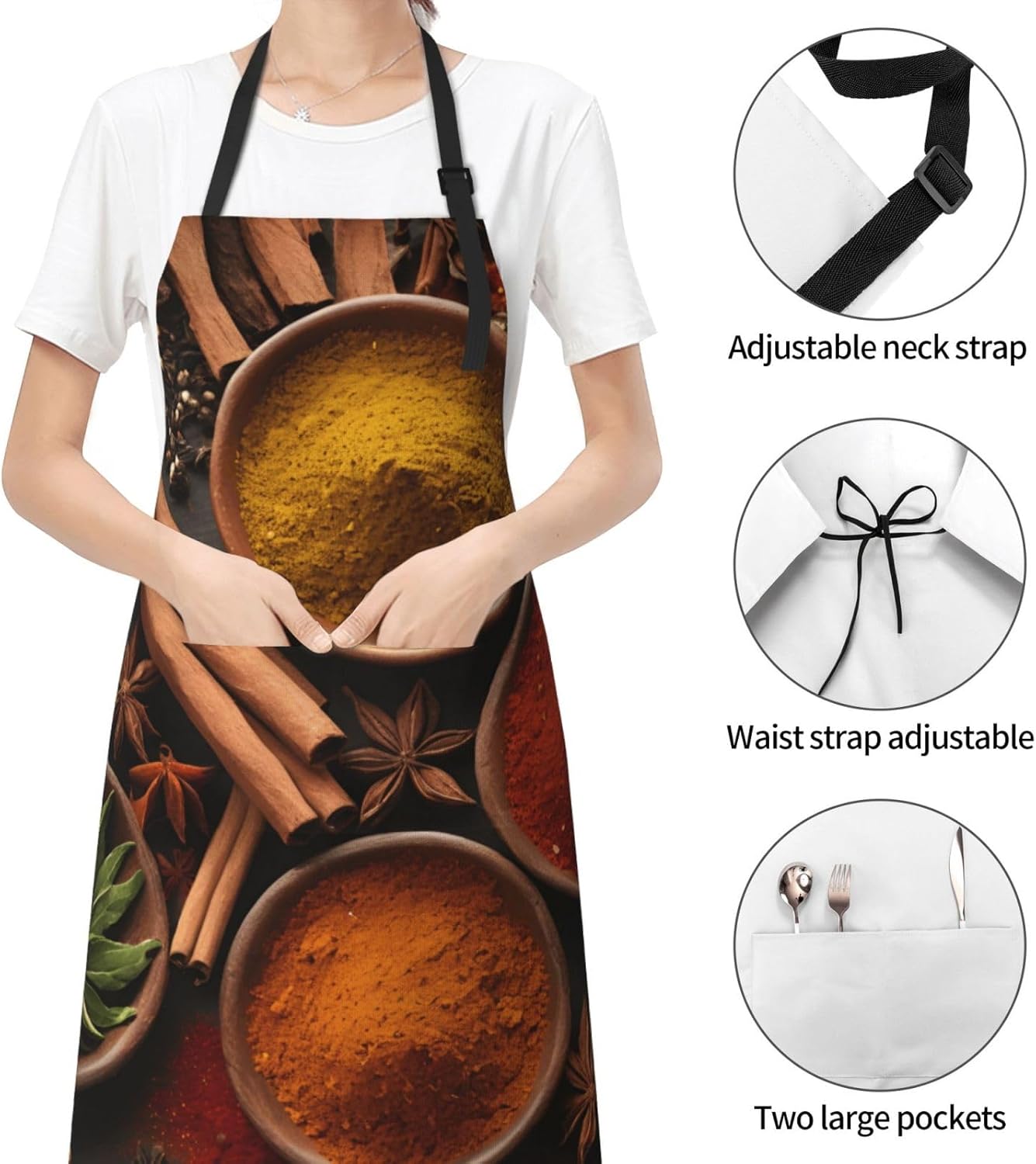 YANYU Spices Print 28x33 In Kitchen Apron Stylish Chef Apron with Pock